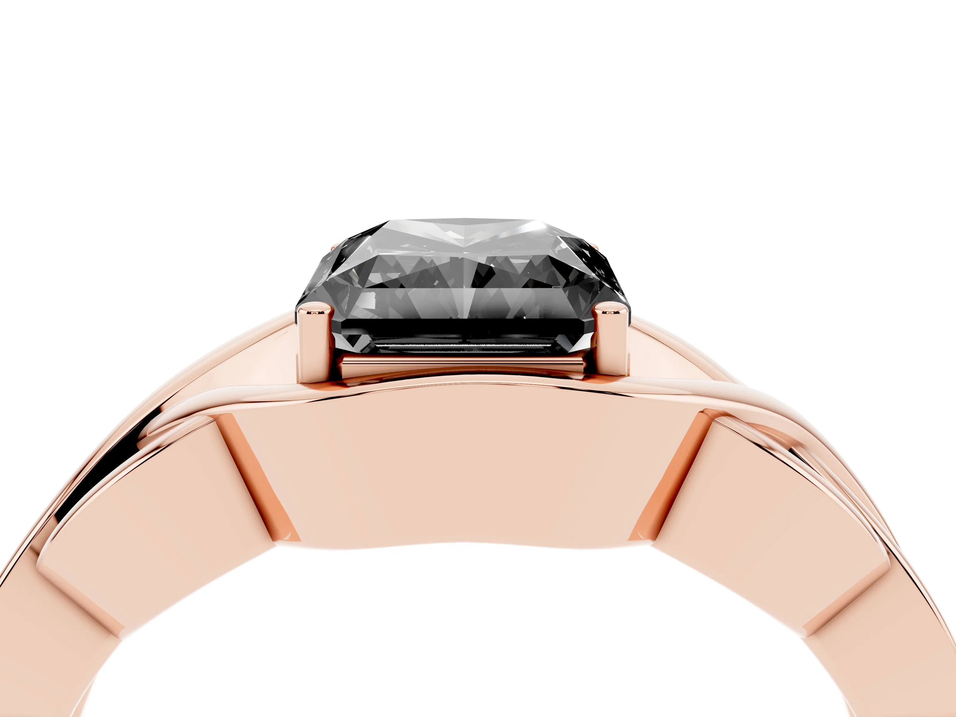 Fancy Black Radiant Cut Diamond Solitaire Ring Set in Rose gold with Intertwined Band