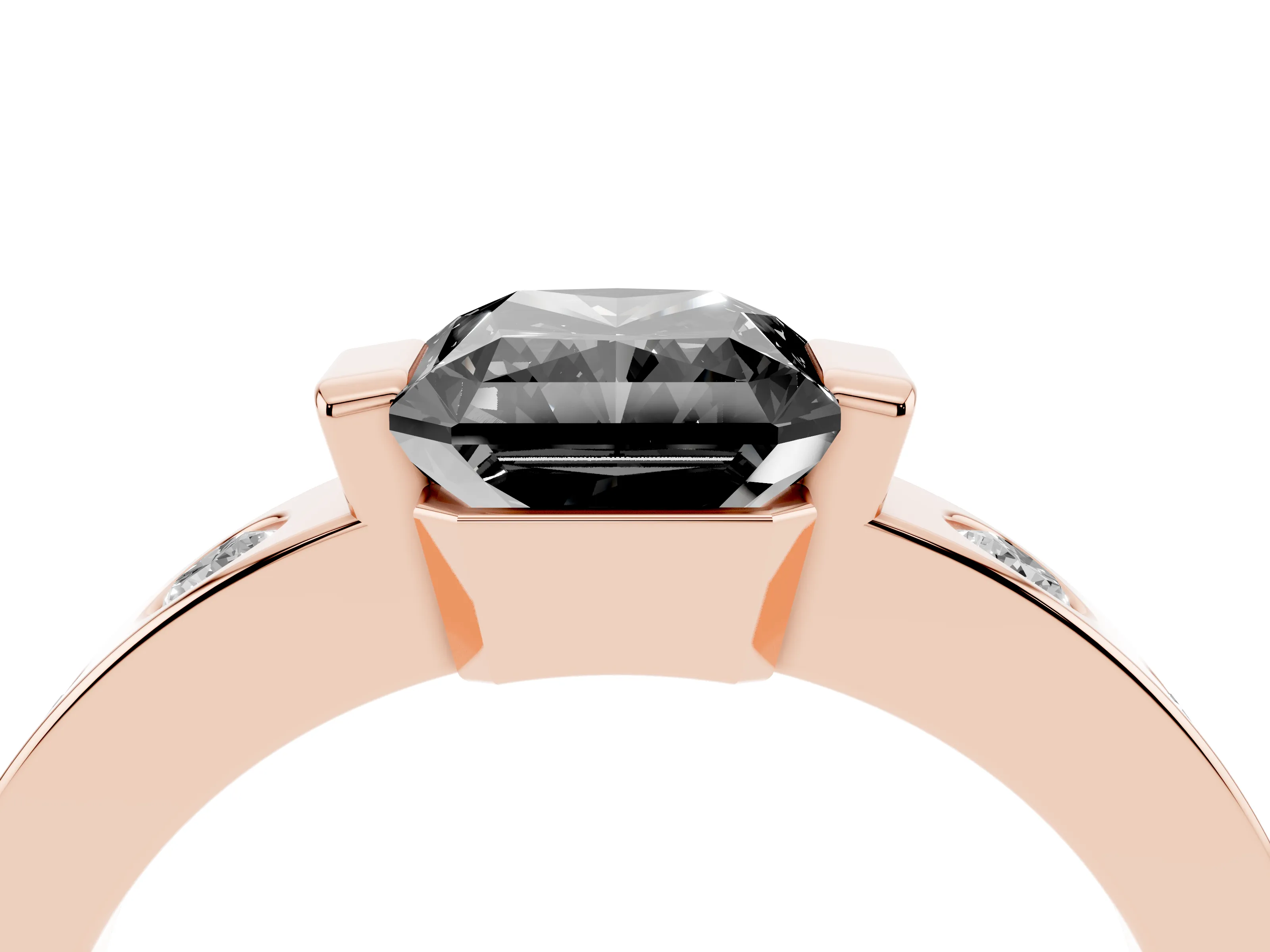 Fancy Black Radiant Cut Diamond Channel-Set Band Ring Set in Rose gold with Bezel Prong Setting