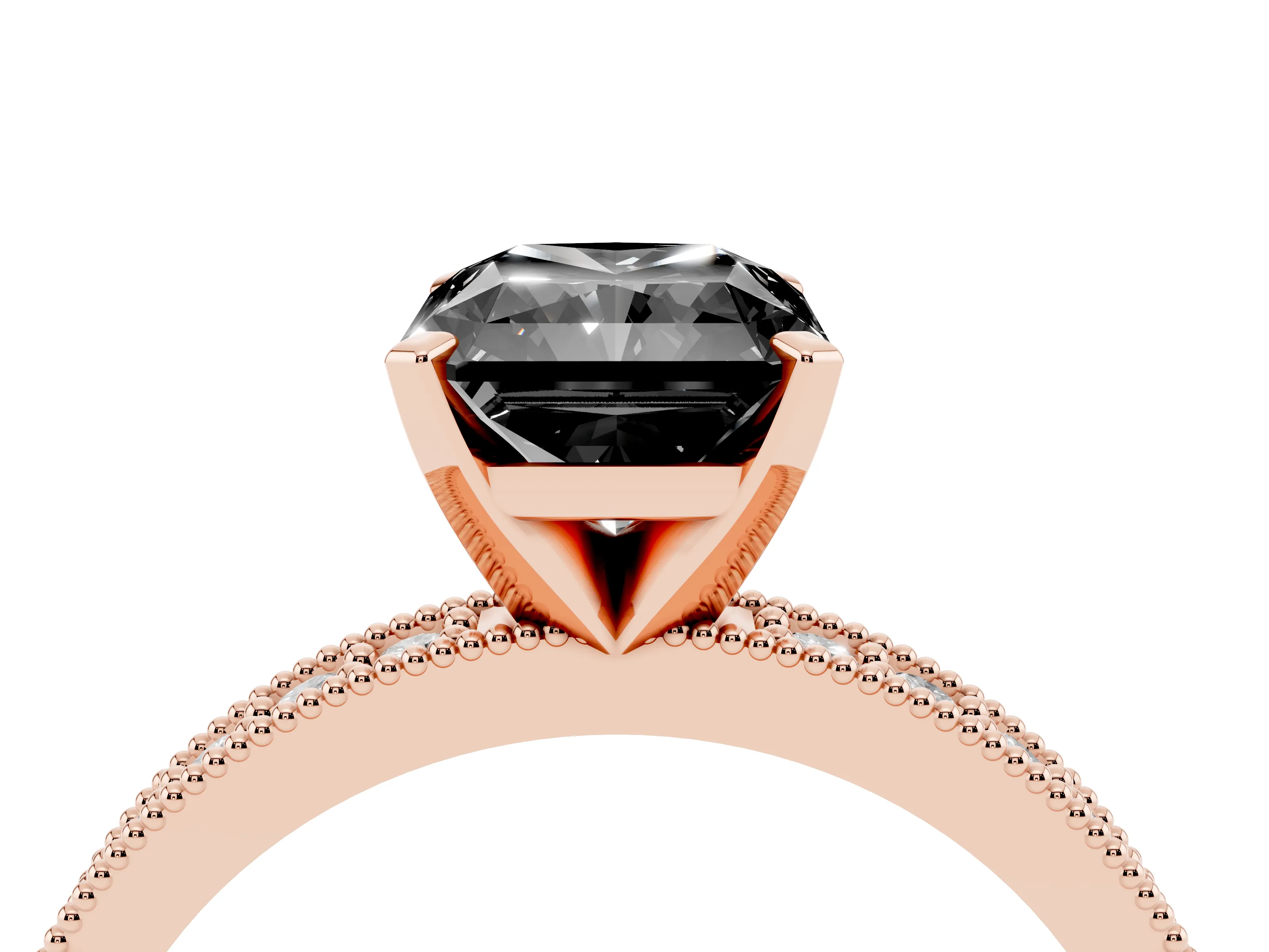 Fancy Black Radiant Cut Diamond Milgrain Pavé Engagement Ring Set in Rose gold with Prong Setting