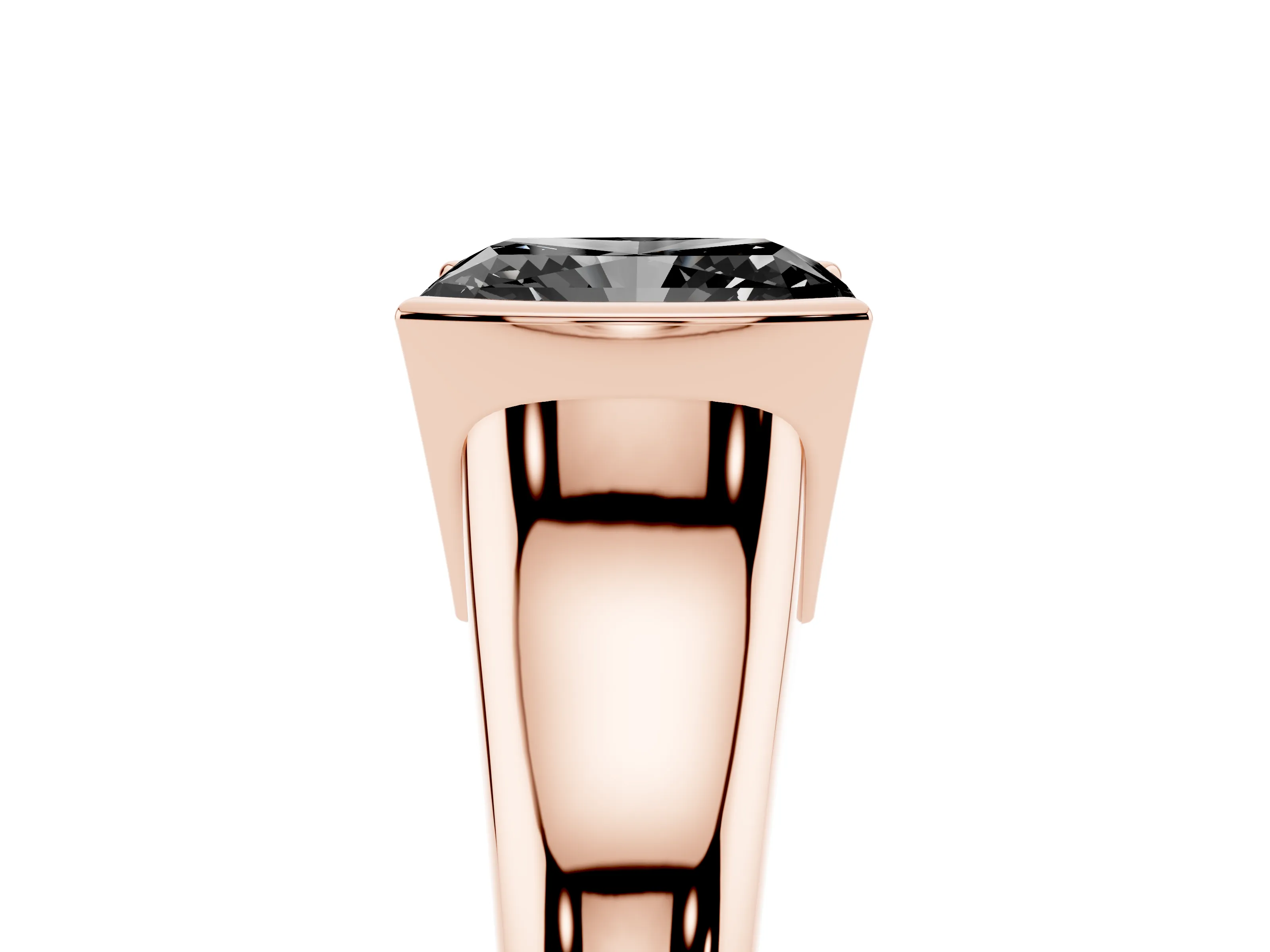 Fancy Black Radiant Cut Diamond Solitaire Tension Set Ring Set in Rose gold with Split Shank Band
