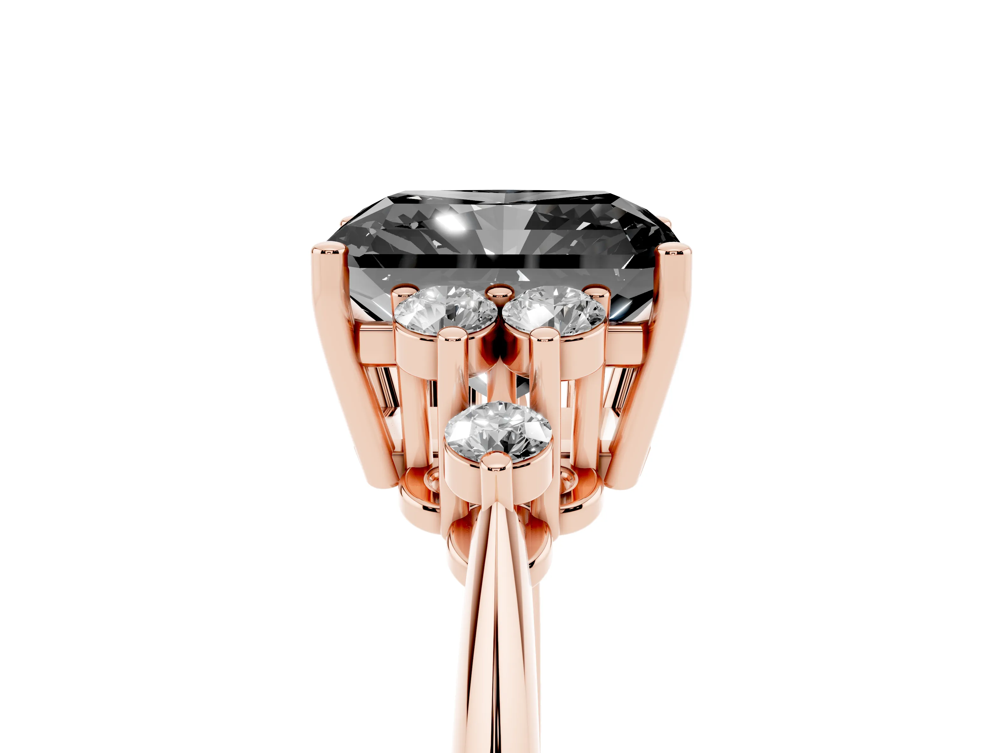 Fancy Black Radiant Cut Diamond Cluster Ring Set in Rose gold with Plain Band and Prong Setting