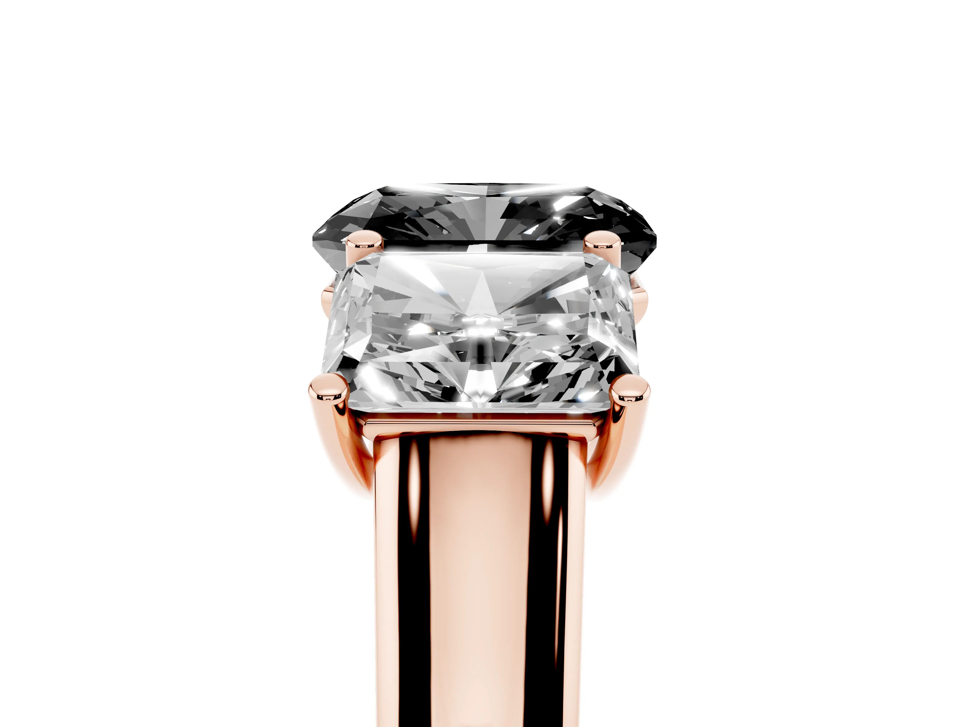 Fancy Black Radiant Cut Diamond Three-Stone Ring Set in Rose gold with Plain Polished Band