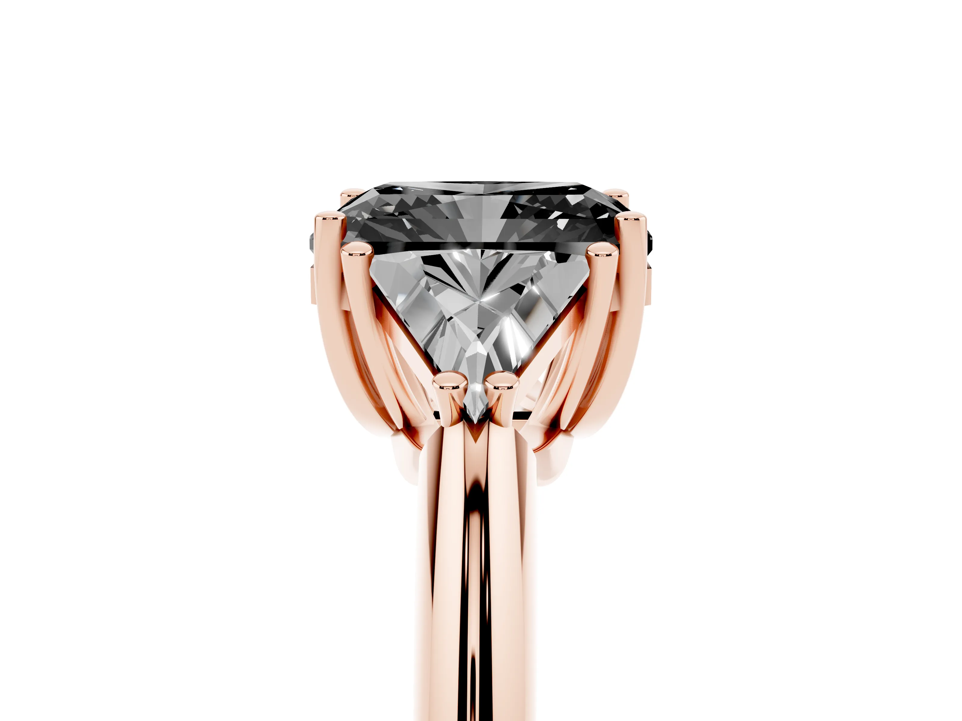 Fancy Black Radiant Cut Diamond Three-Stone Engagement Ring Set in Rose gold with Trillion Side Stones