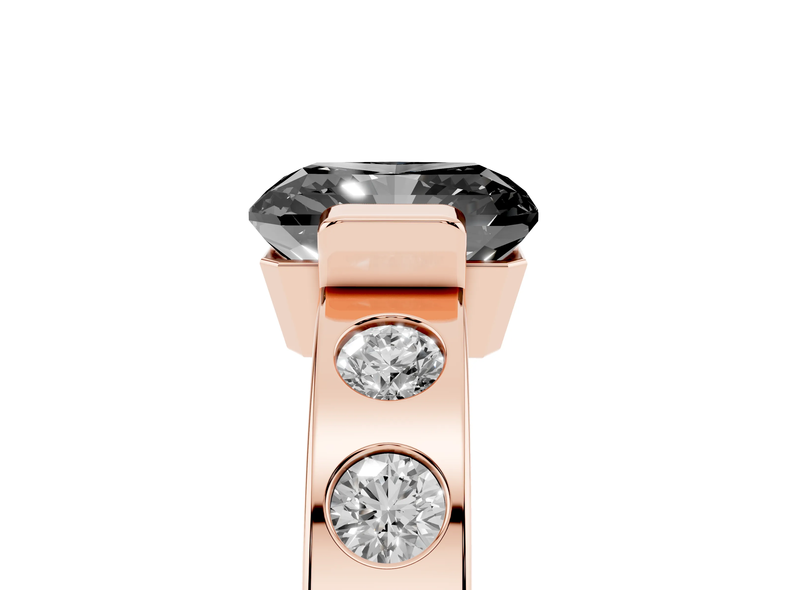 Fancy Black Radiant Cut Diamond Channel-Set Band Ring Set in Rose gold with Bezel Prong Setting