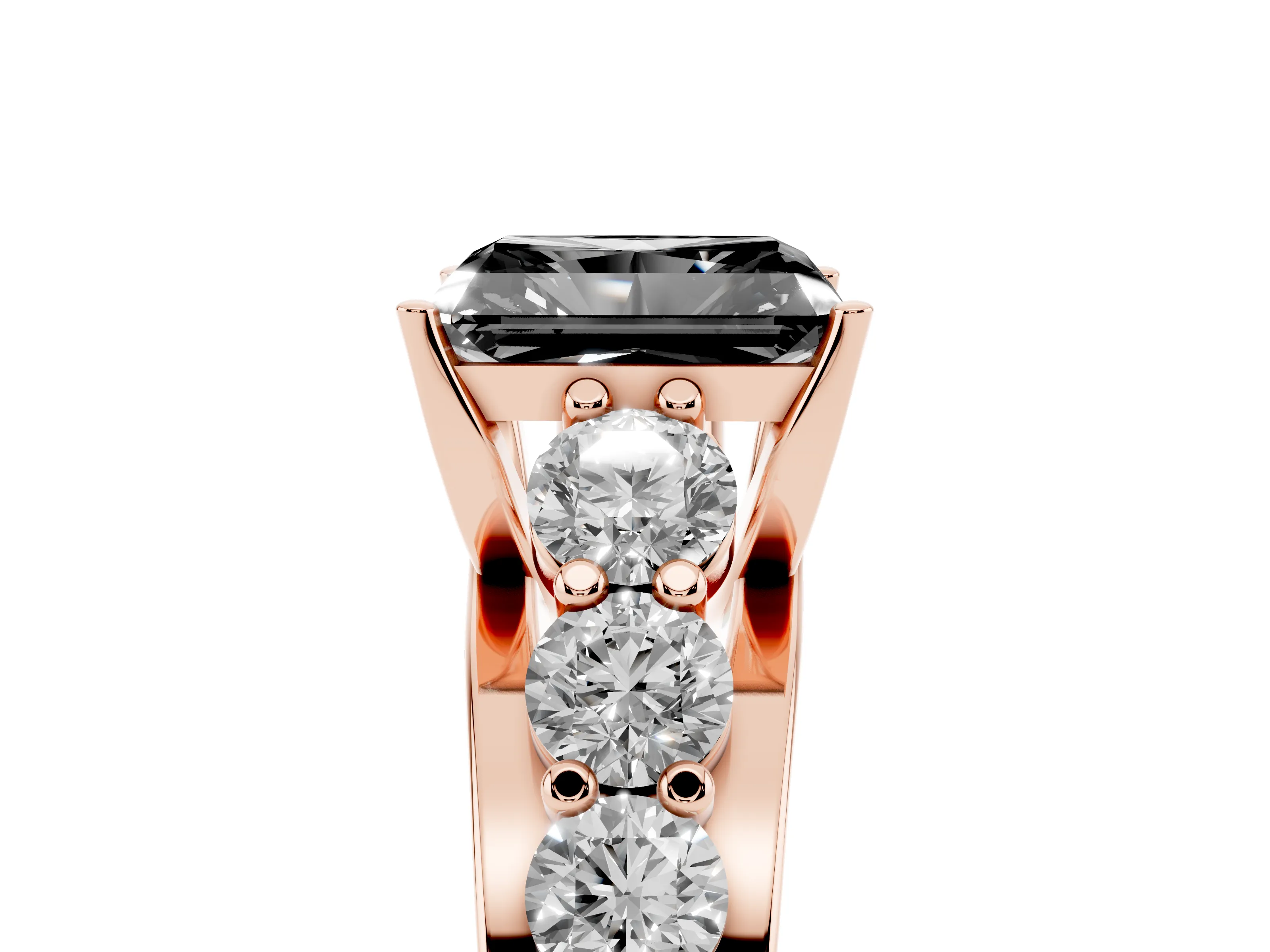 Fancy Black Radiant Cut Diamond Pavé Engagement Ring Set in Rose gold with Prong Setting
