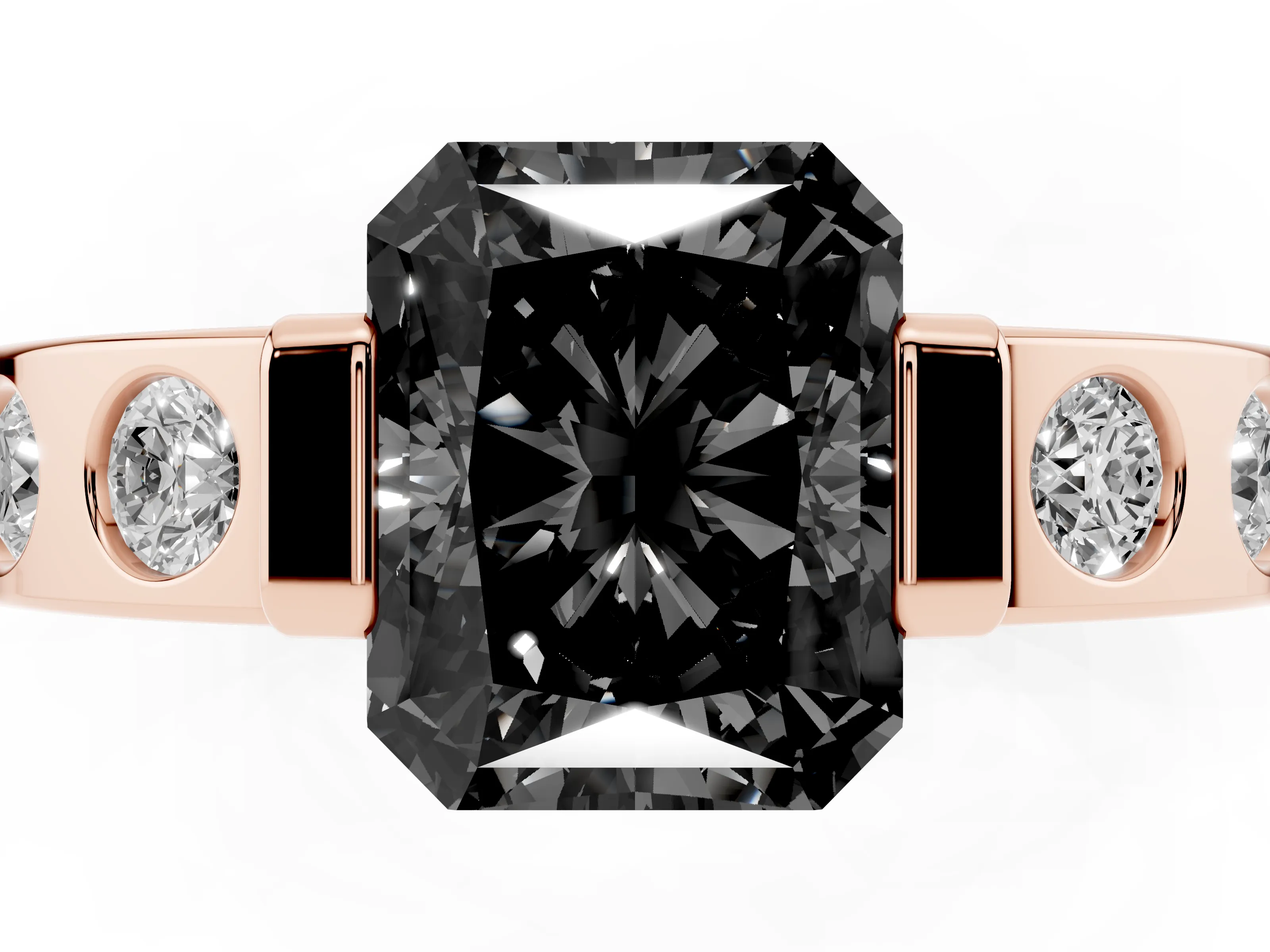 Fancy Black Radiant Cut Diamond Channel-Set Band Ring Set in Rose gold with Bezel Prong Setting