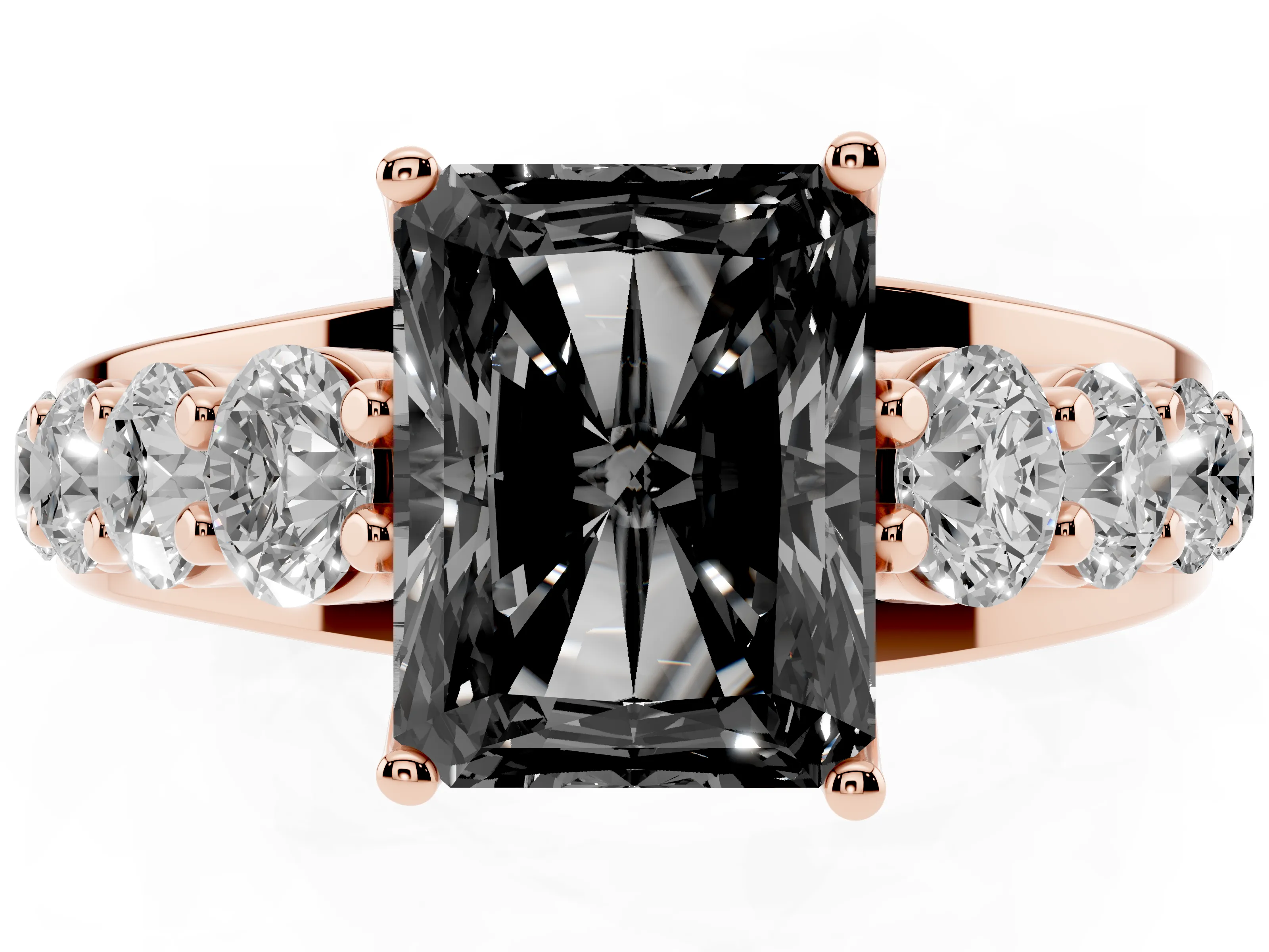 Fancy Black Radiant Cut Diamond Pavé Engagement Ring Set in Rose gold with Prong Setting