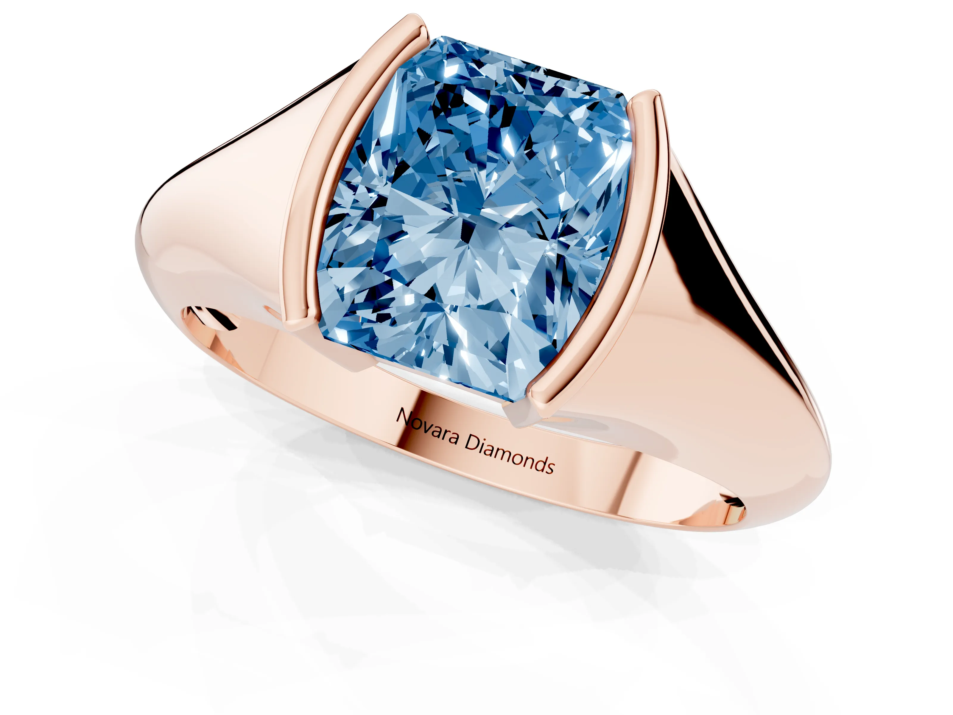 Fancy Blue Radiant Cut Diamond Solitaire Tension Set Ring Set in Rose gold