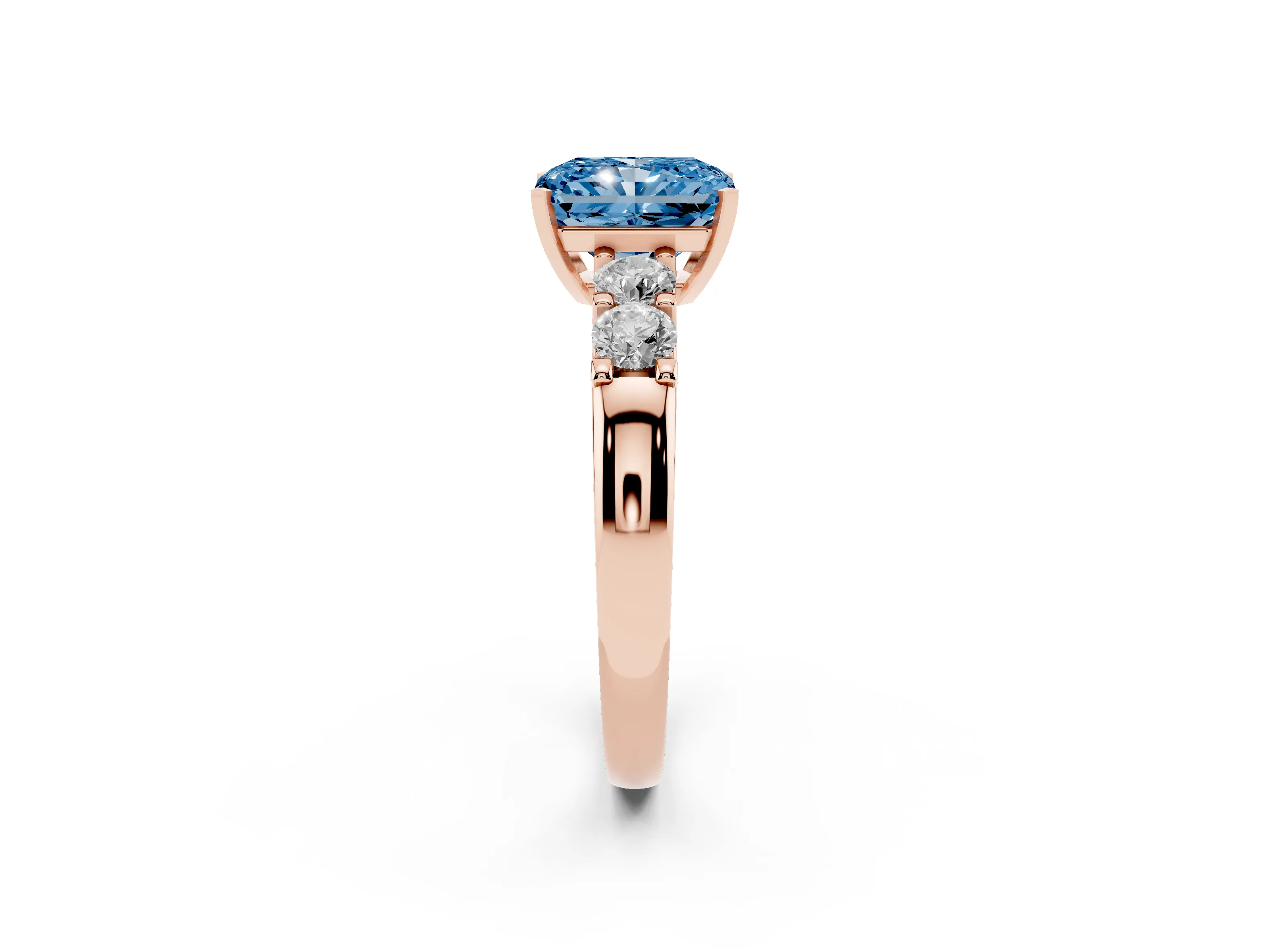 Fancy Blue Radiant Cut Diamond Five-Stone Prong Set Engagement Ring Set in Rose gold with Channel Band