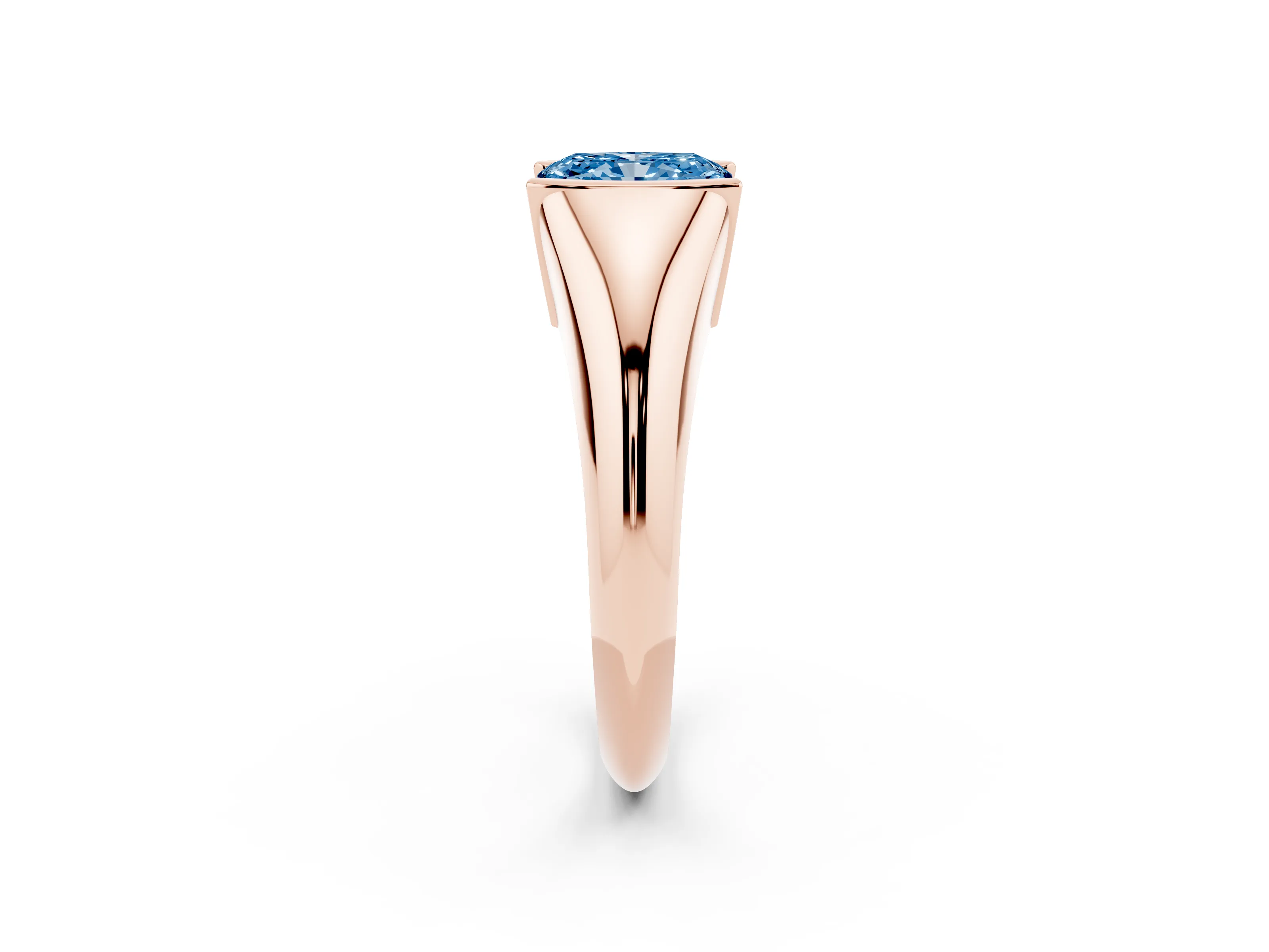 Fancy Blue Radiant Cut Diamond Solitaire Tension Set Ring Set in Rose gold