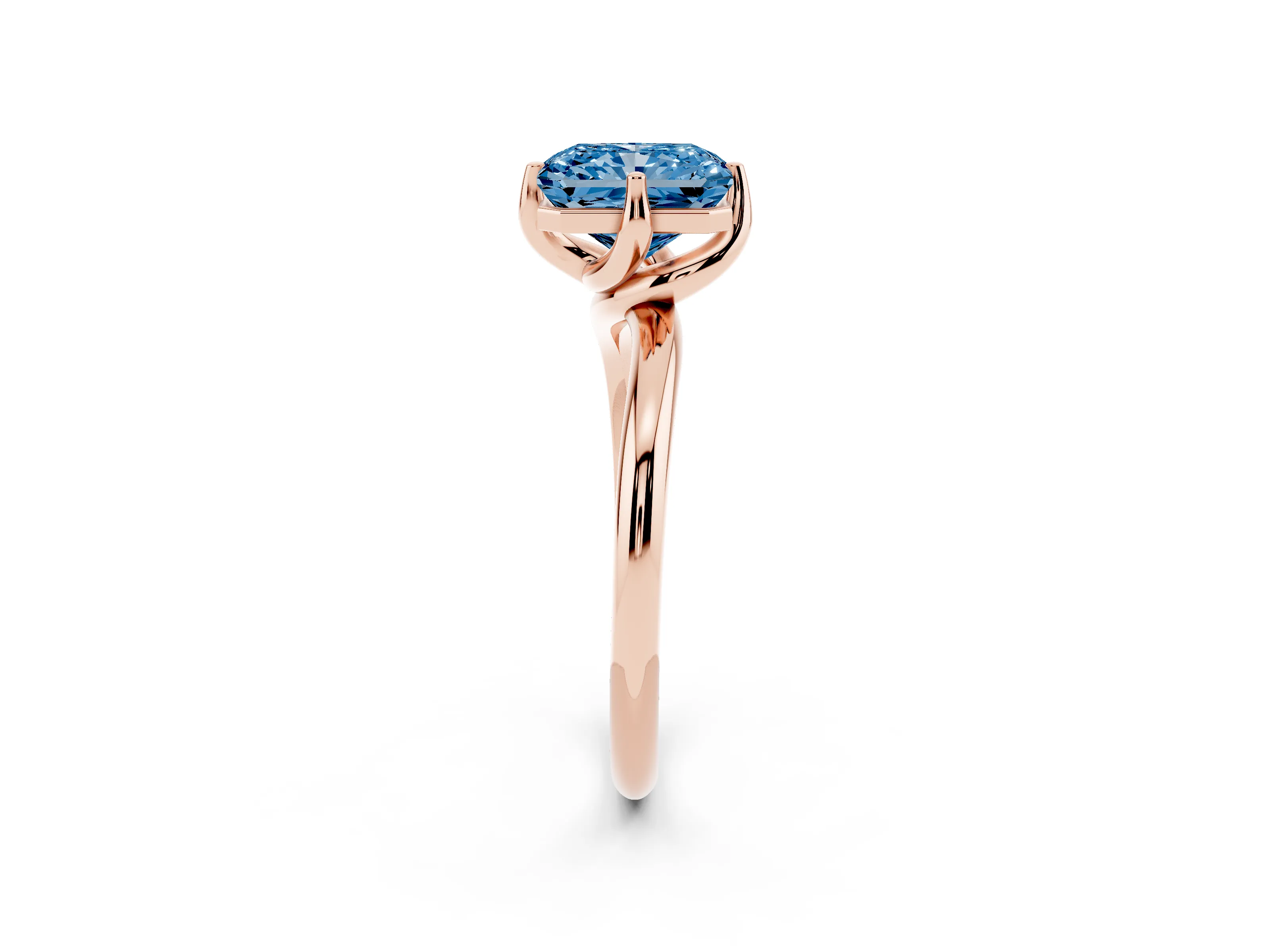Fancy Blue Radiant Cut Diamond Solitaire Engagement Ring Set in Rose gold with Classic Plain Band