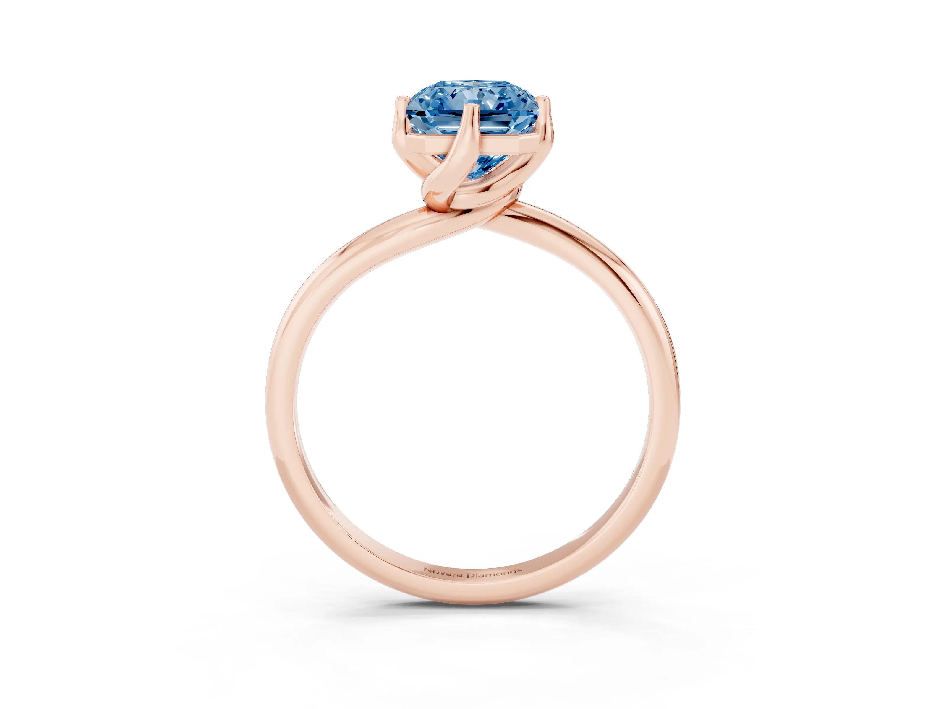 Fancy Blue Radiant Cut Diamond Solitaire Engagement Ring Set in Rose gold with Classic Plain Band
