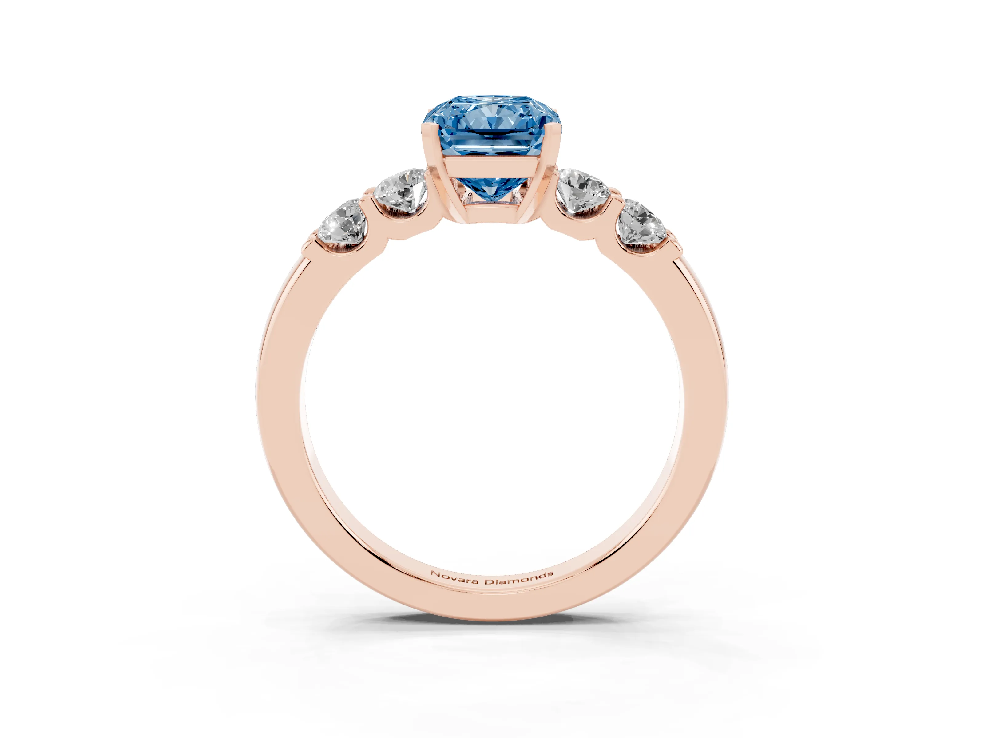 Fancy Blue Radiant Cut Diamond Five-Stone Prong Set Engagement Ring Set in Rose gold with Channel Band