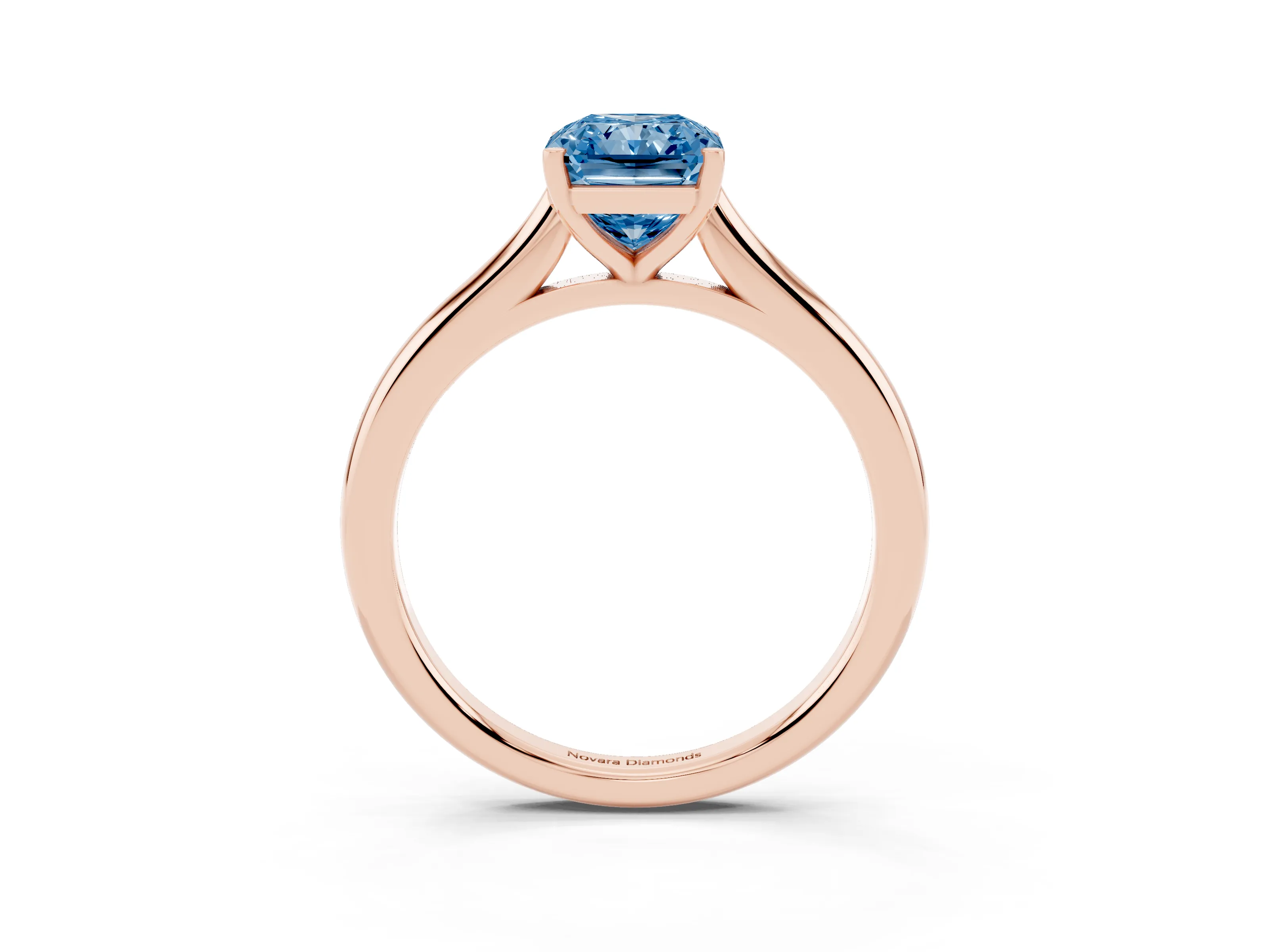 Fancy Blue Radiant Cut Diamond Solitaire Ring Set in Rose gold with Cathedral Band and Prong Setting
