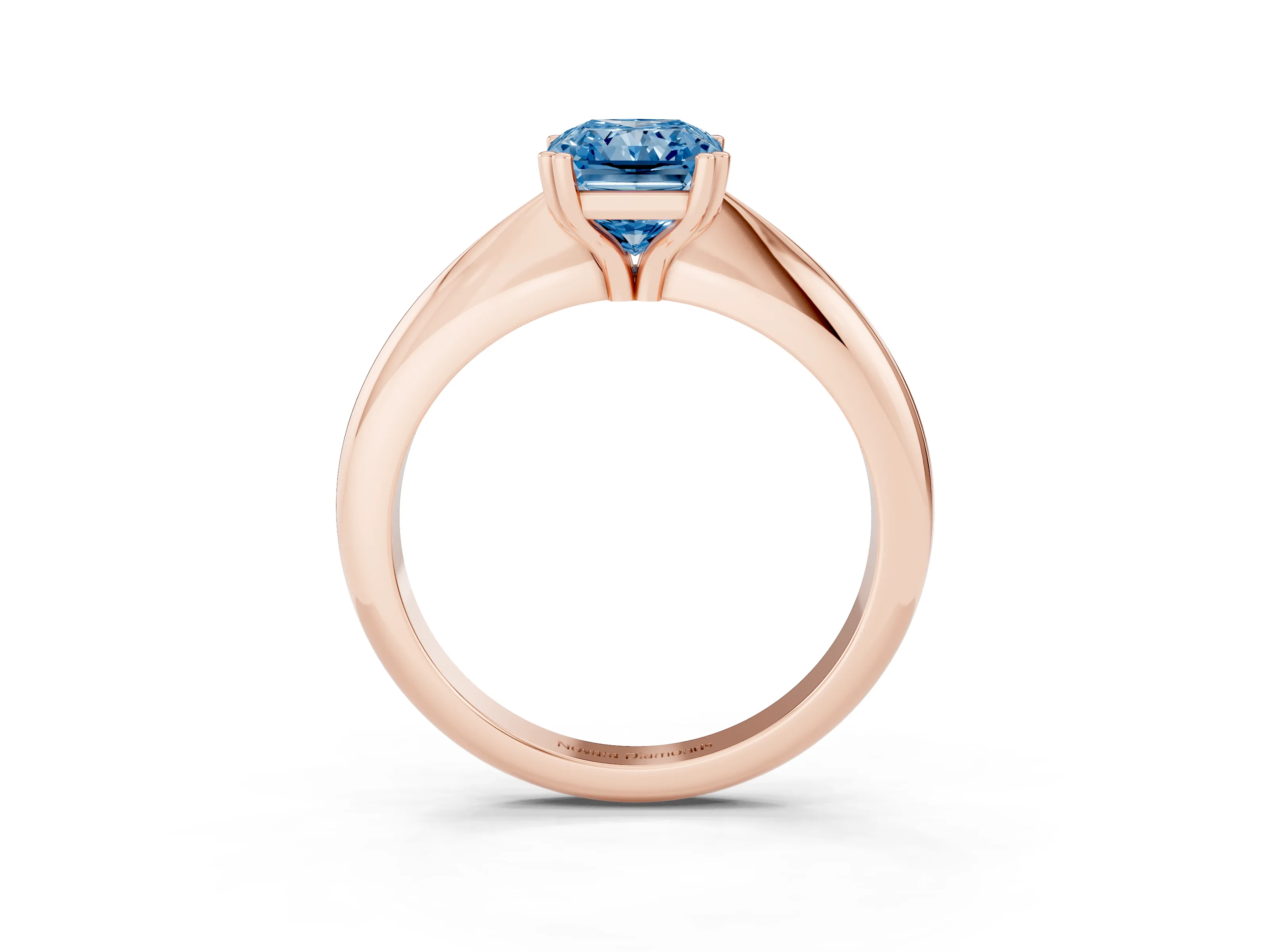 Fancy Blue Radiant Cut Diamond Solitaire Engagement Ring Set in Rose gold with Tapered Band and Prong Setting