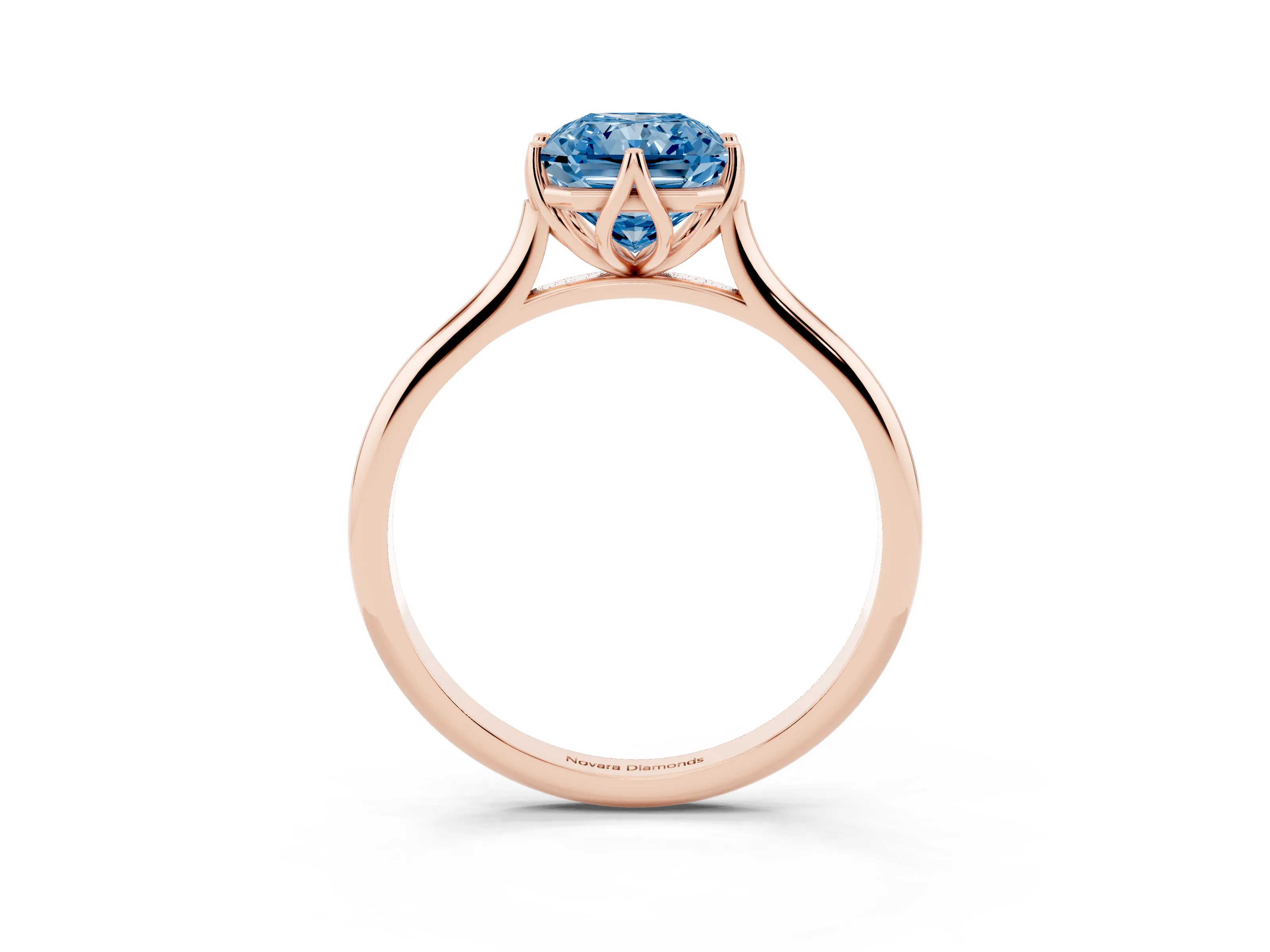 Fancy Blue Radiant Cut Diamond Solitaire Cathedral Ring Set in Rose gold with Prong Setting