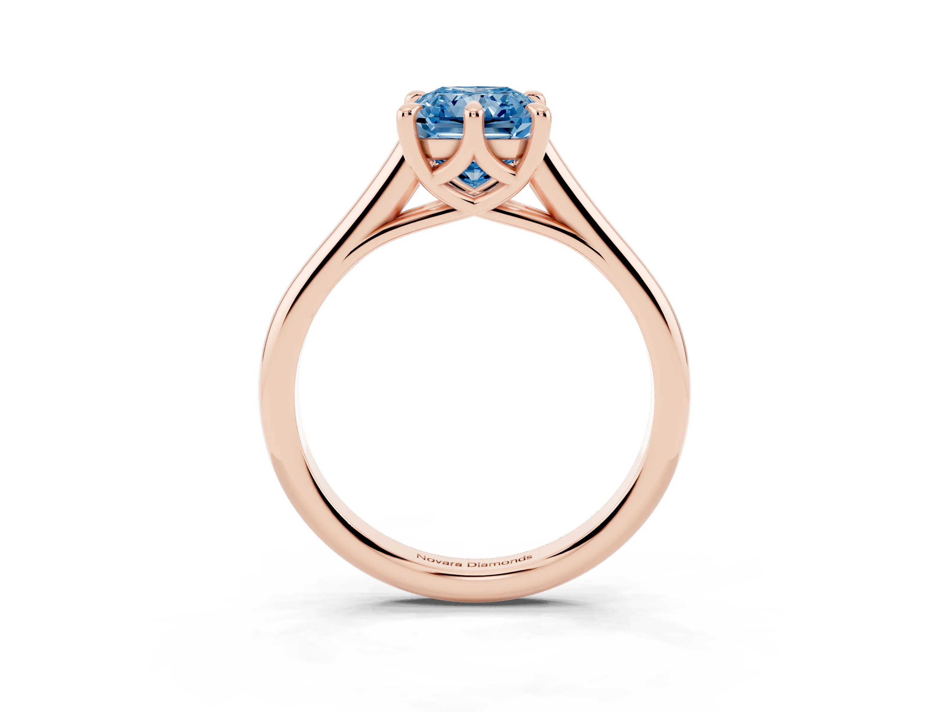 Fancy Blue Radiant Cut Diamond Solitaire Engagement Ring Set in Rose gold with Prong Setting and Plain Classic Band