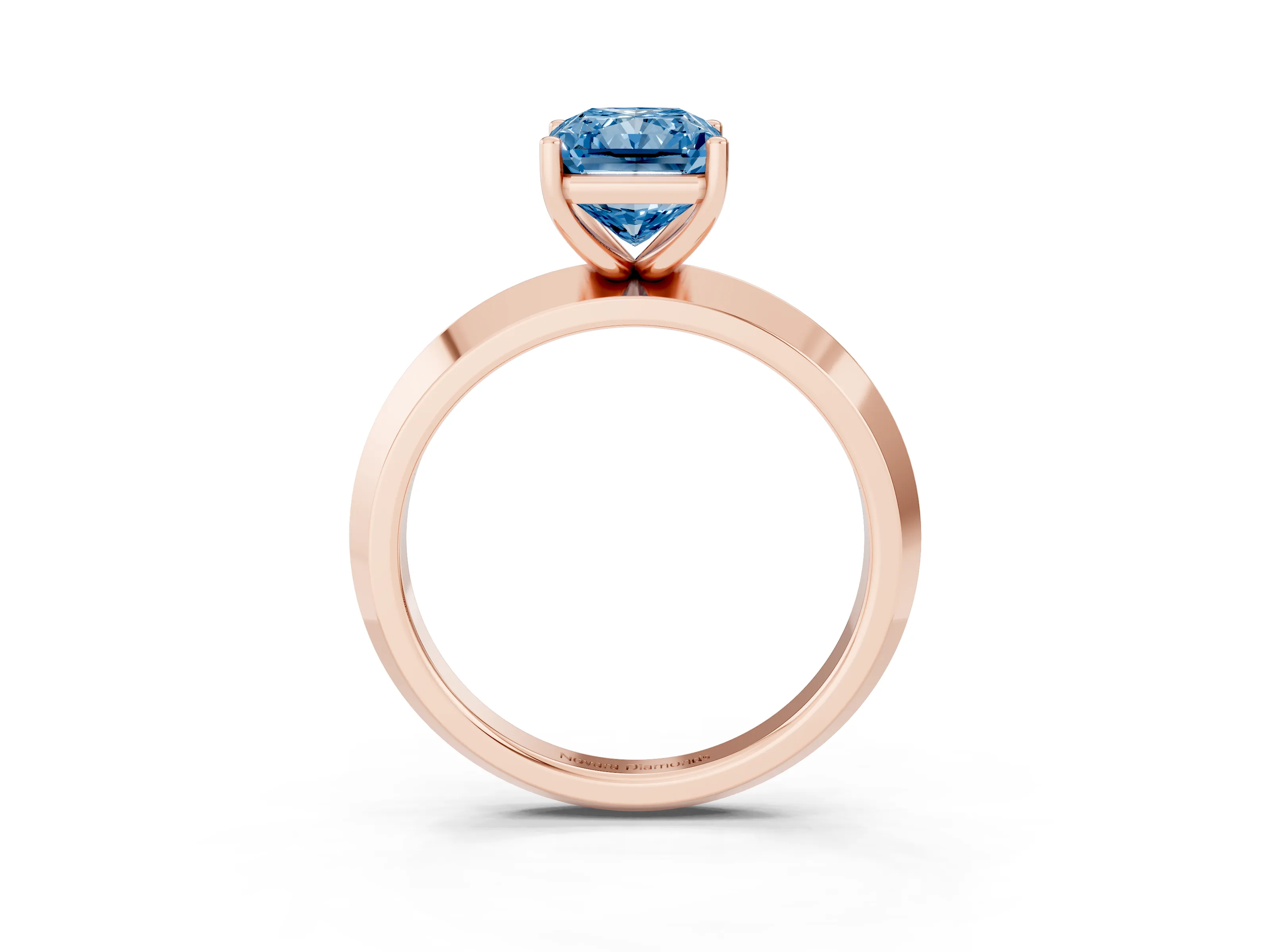 Fancy Blue Radiant Cut Diamond Solitaire Engagement Ring Set in Rose gold with Flat Band and Prong Setting