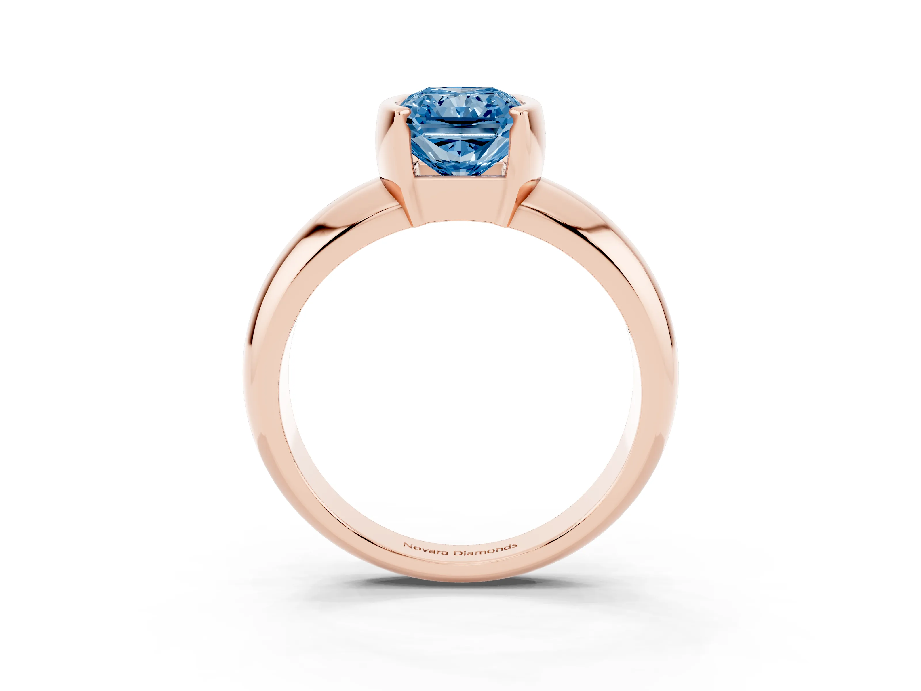 Fancy Blue Radiant Cut Diamond Solitaire Tension Set Ring Set in Rose gold with Wide Band