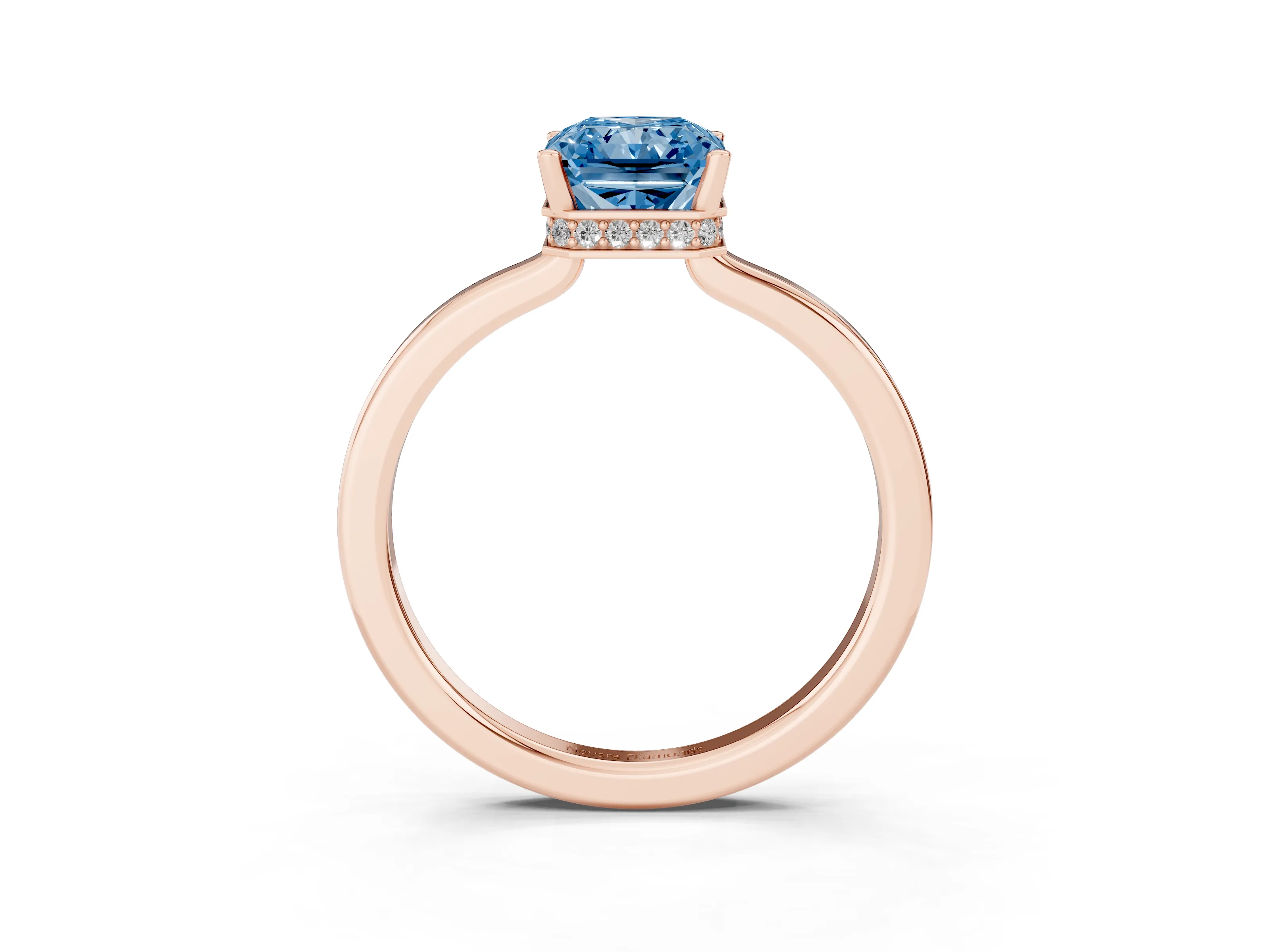 Fancy Blue Radiant Cut Diamond Solitaire Engagement Ring Set in Rose gold with Prong Setting on a Plain Band