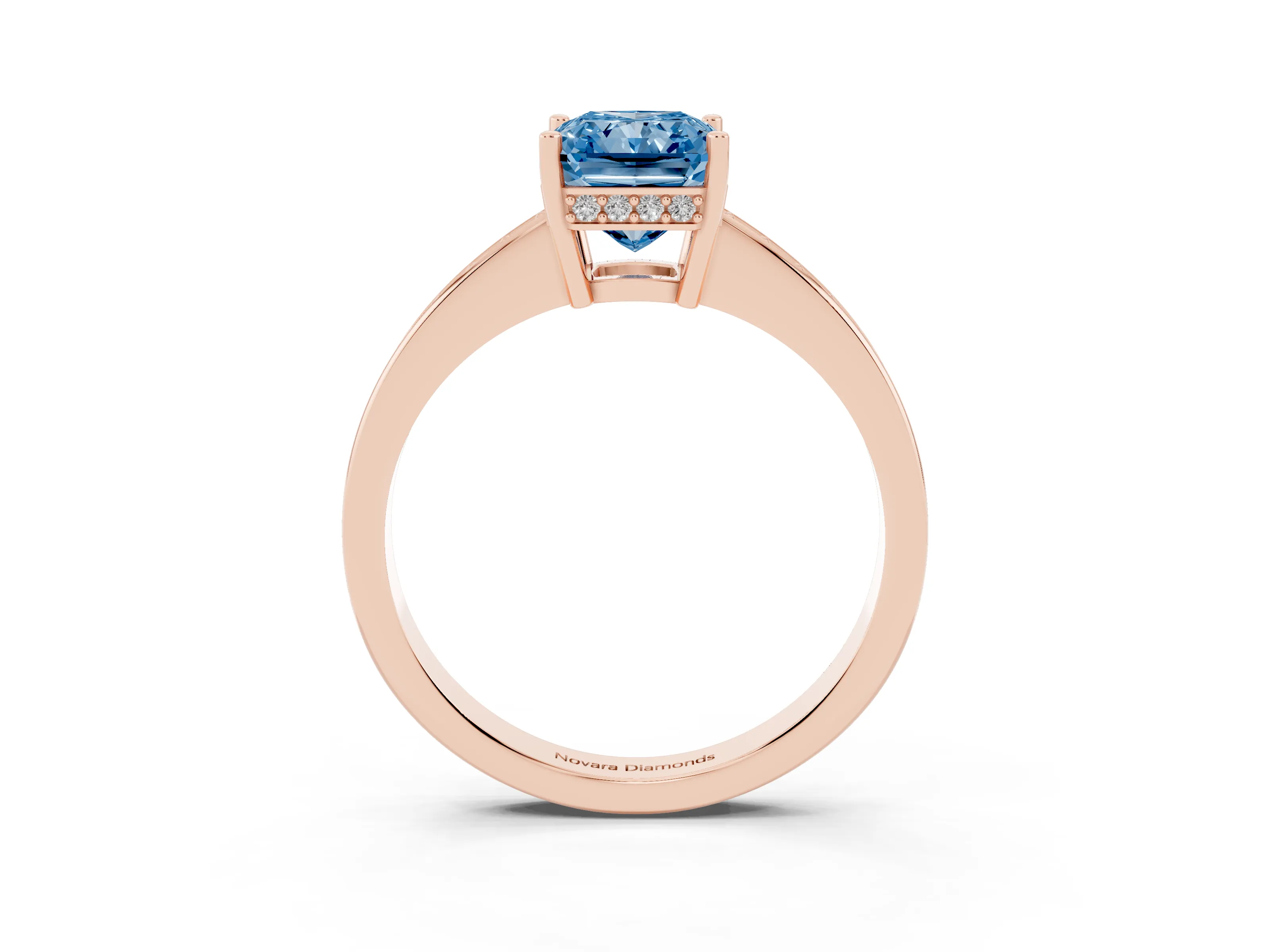 Fancy Blue Radiant Cut Diamond Pavé Band Prong Set Solitaire Ring Set in Rose gold