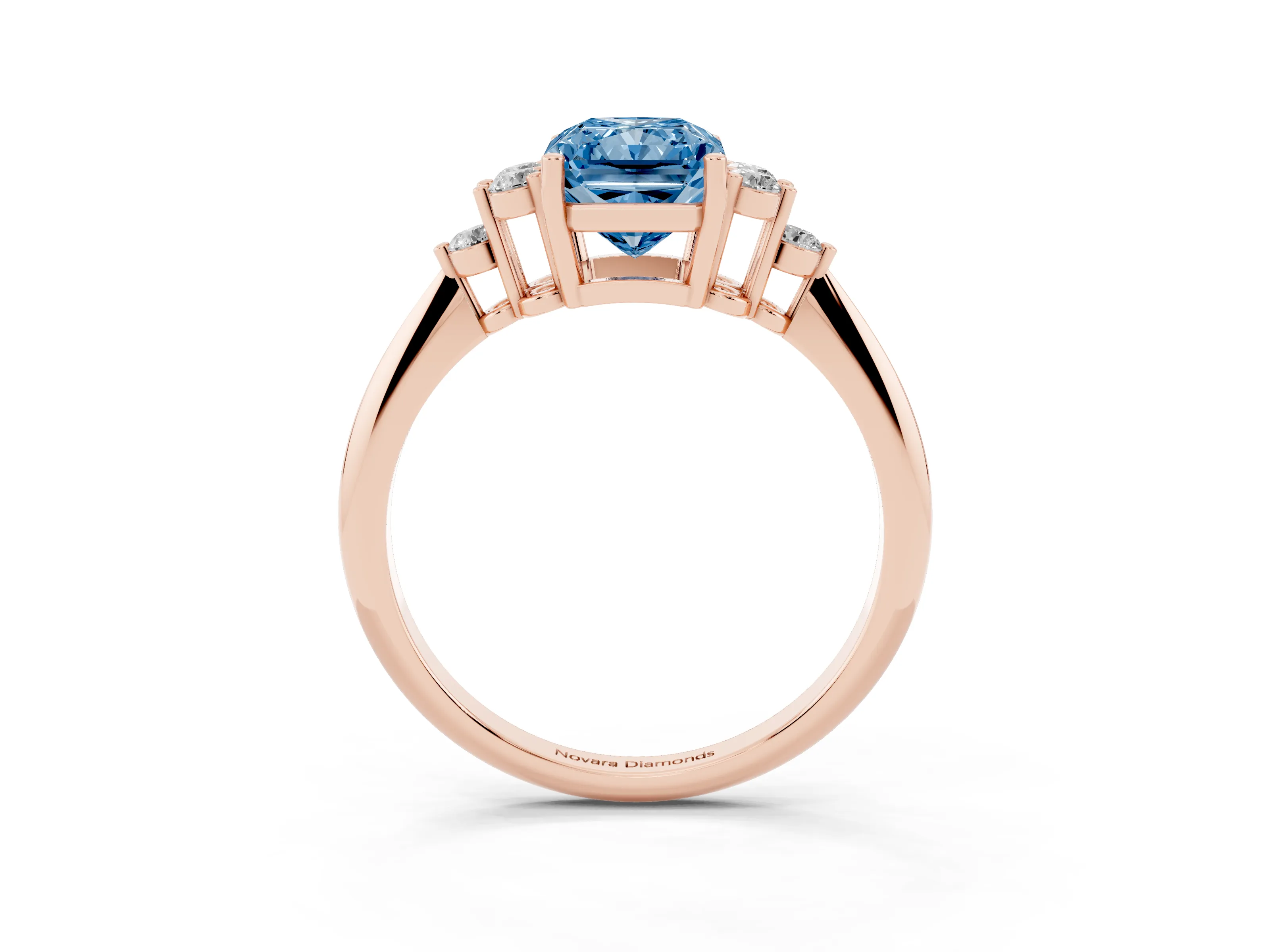 Fancy Blue Radiant Cut Diamond Cluster Ring Set in Rose gold with Plain Band and Prong Setting