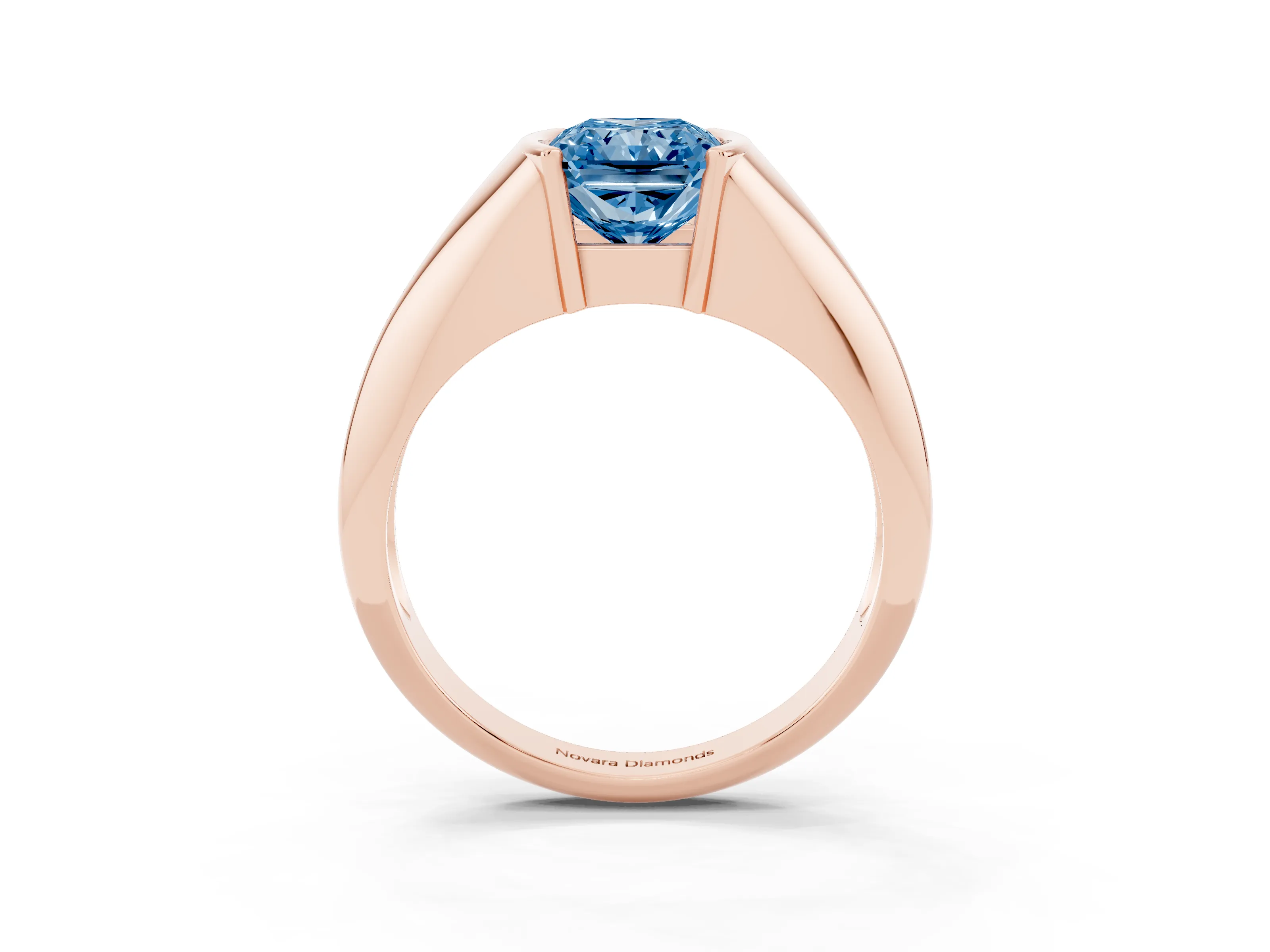 Fancy Blue Radiant Cut Diamond Solitaire Tension Set Ring Set in Rose gold