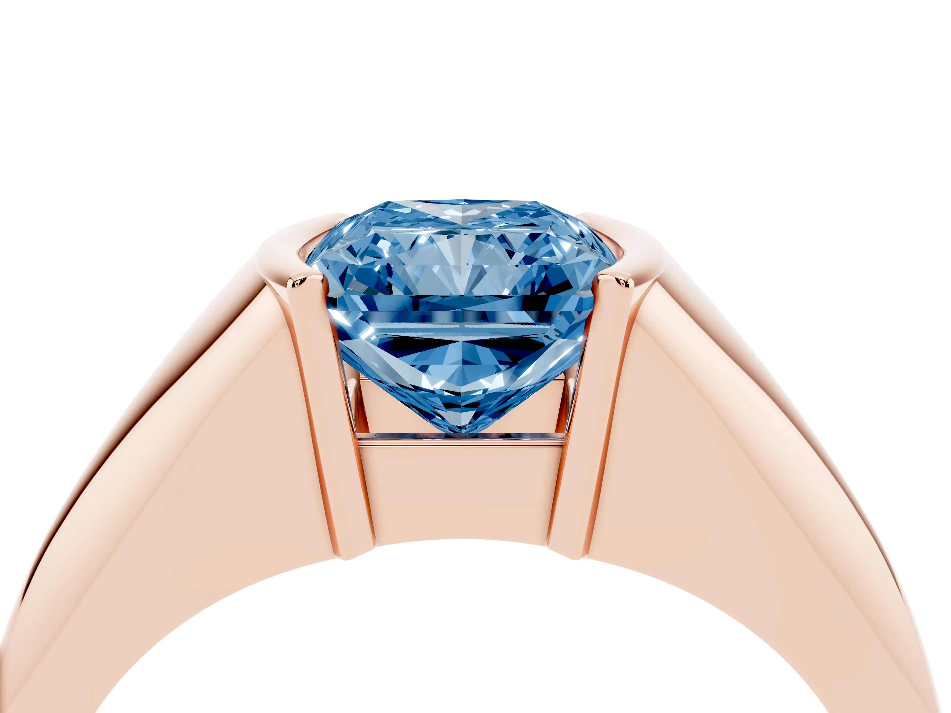 Fancy Blue Radiant Cut Diamond Solitaire Tension Set Ring Set in Rose gold