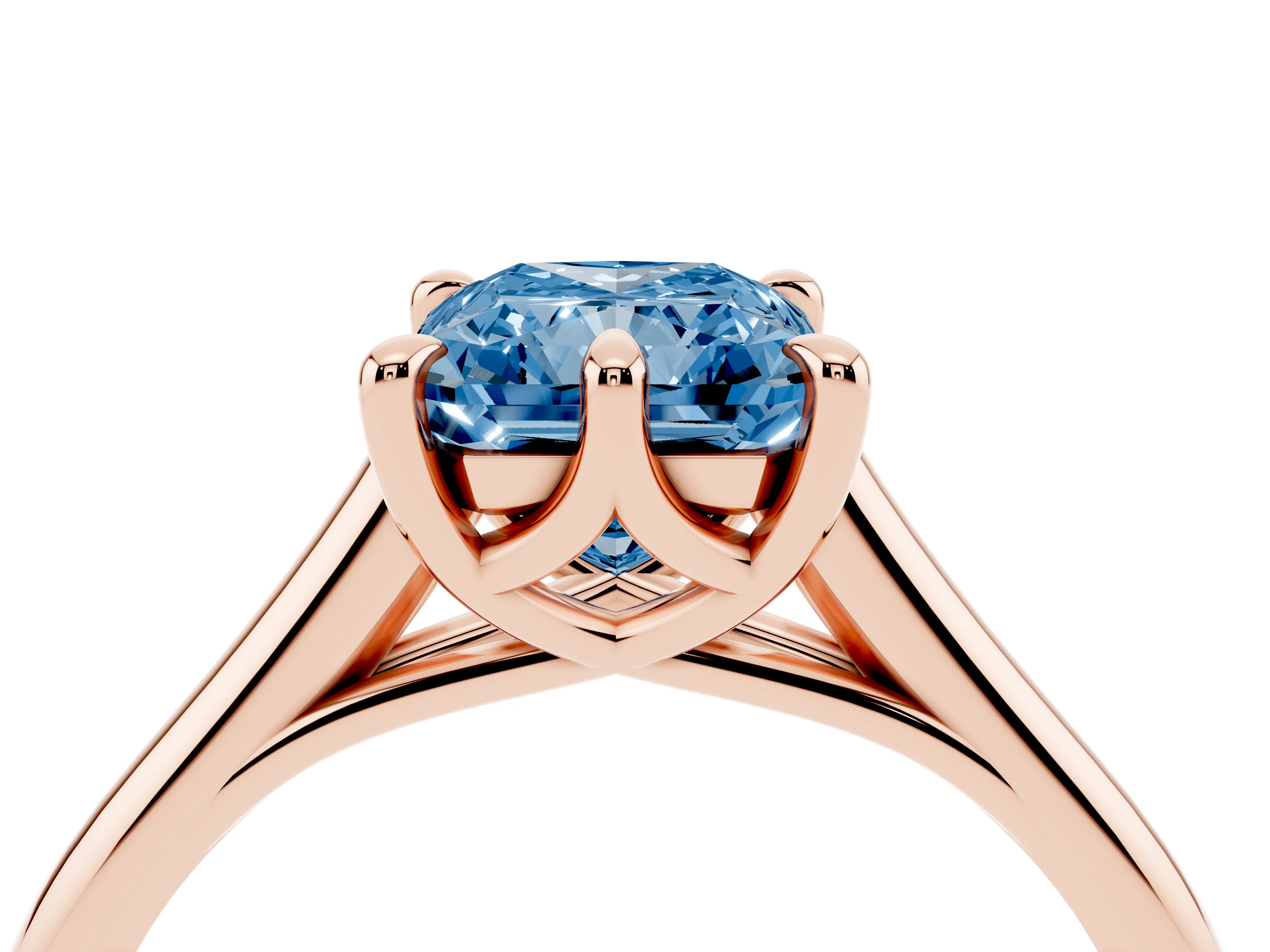 Fancy Blue Radiant Cut Diamond Solitaire Engagement Ring Set in Rose gold with Prong Setting and Plain Classic Band