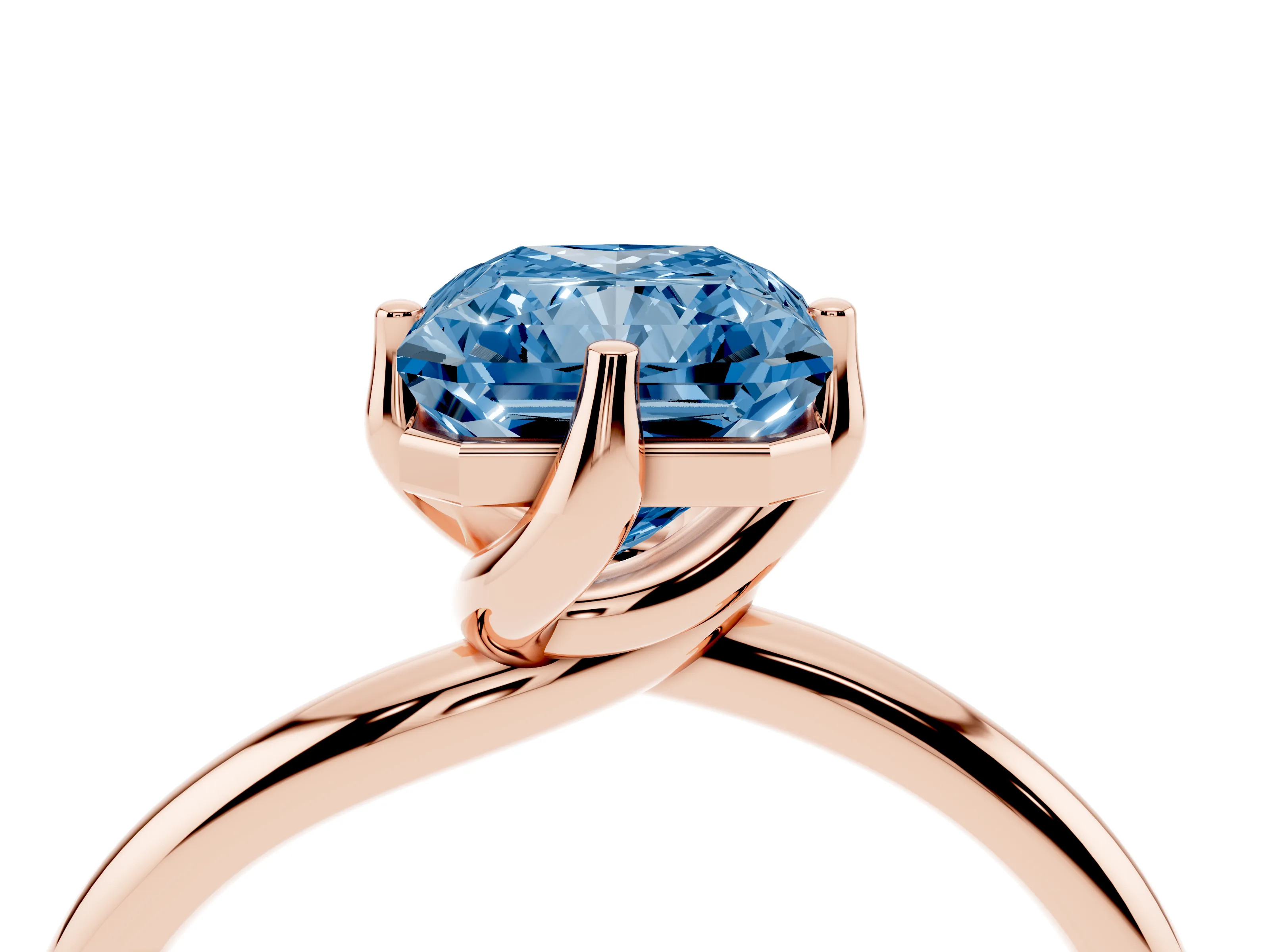 Fancy Blue Radiant Cut Diamond Solitaire Engagement Ring Set in Rose gold with Classic Plain Band