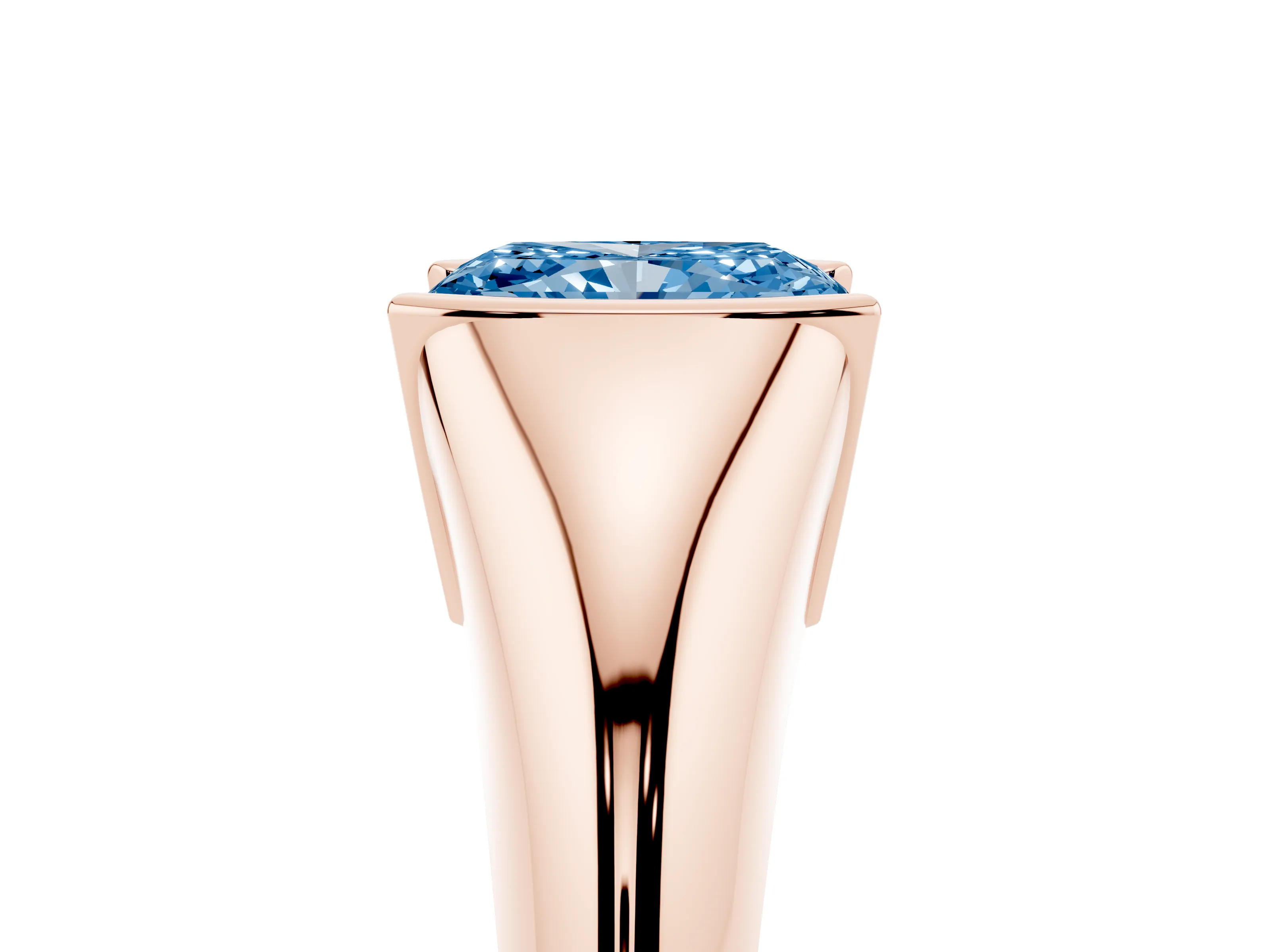 Fancy Blue Radiant Cut Diamond Solitaire Tension Set Ring Set in Rose gold