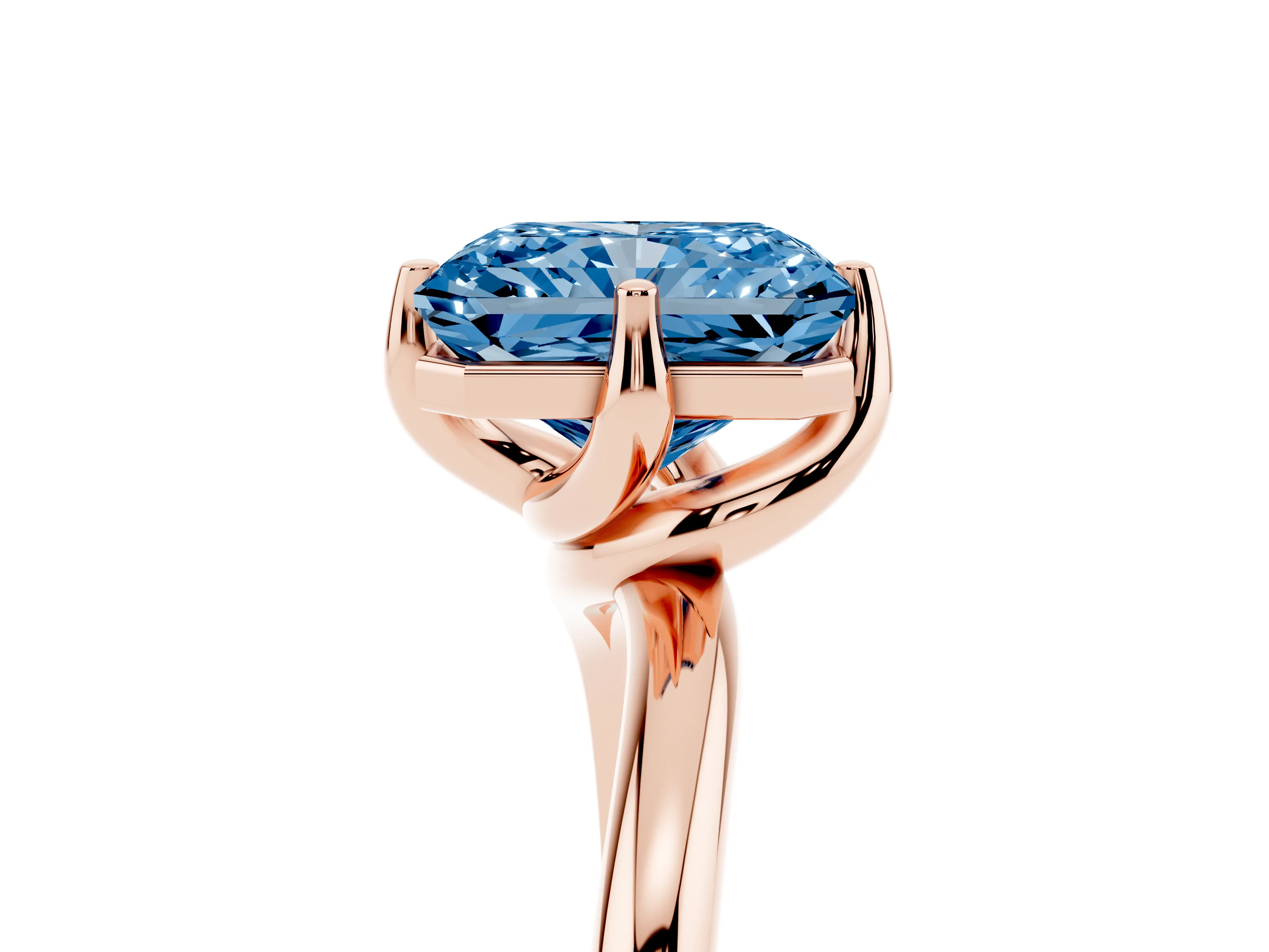 Fancy Blue Radiant Cut Diamond Solitaire Engagement Ring Set in Rose gold with Classic Plain Band