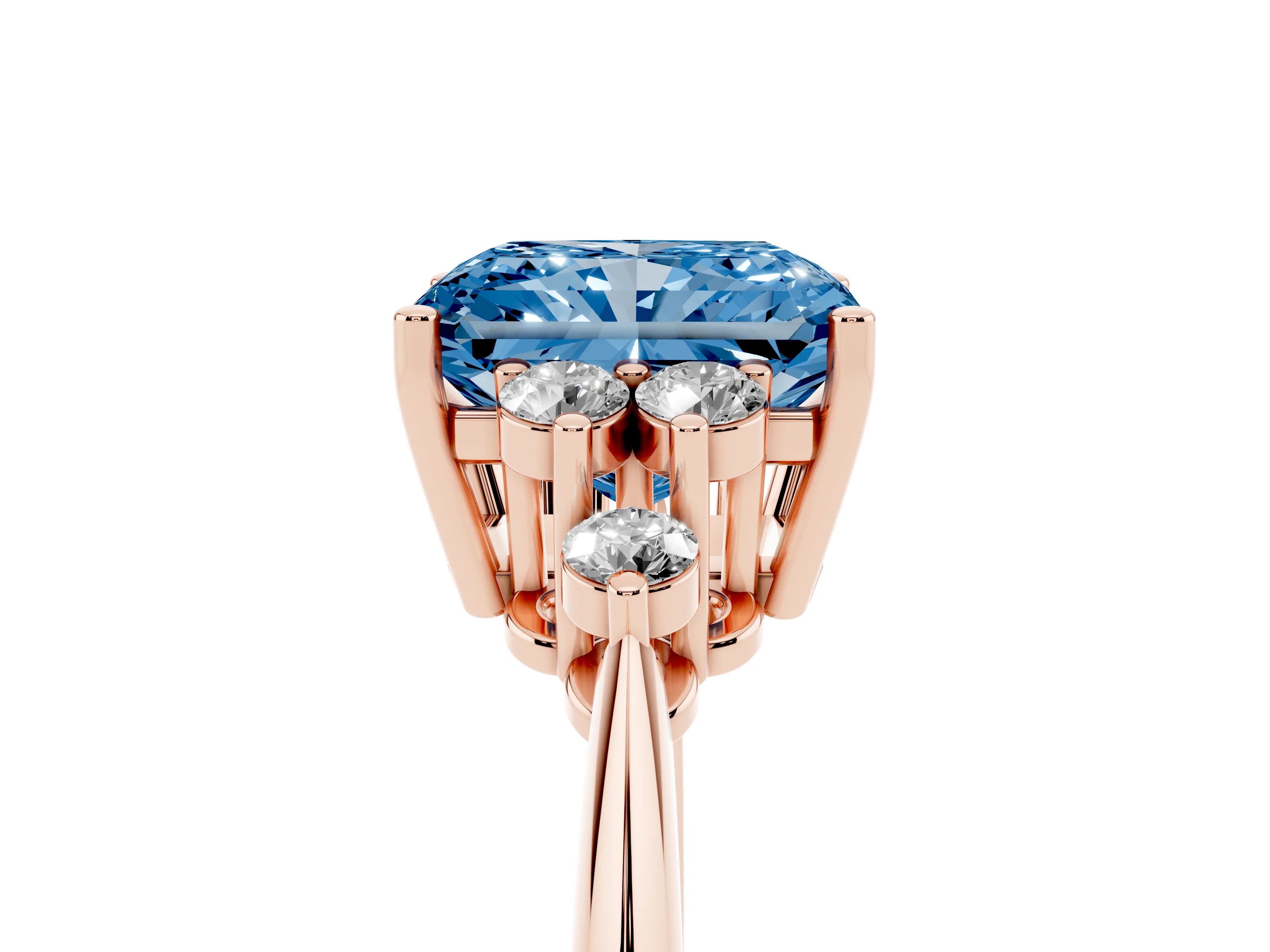 Fancy Blue Radiant Cut Diamond Cluster Ring Set in Rose gold with Plain Band and Prong Setting