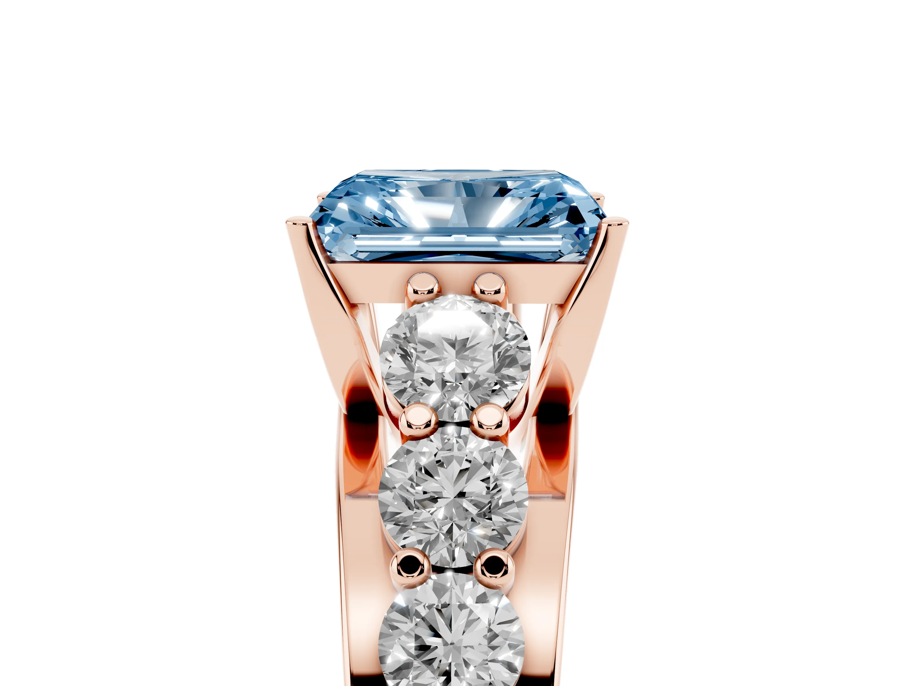 Fancy Blue Radiant Cut Diamond Pavé Engagement Ring Set in Rose gold with Prong Setting
