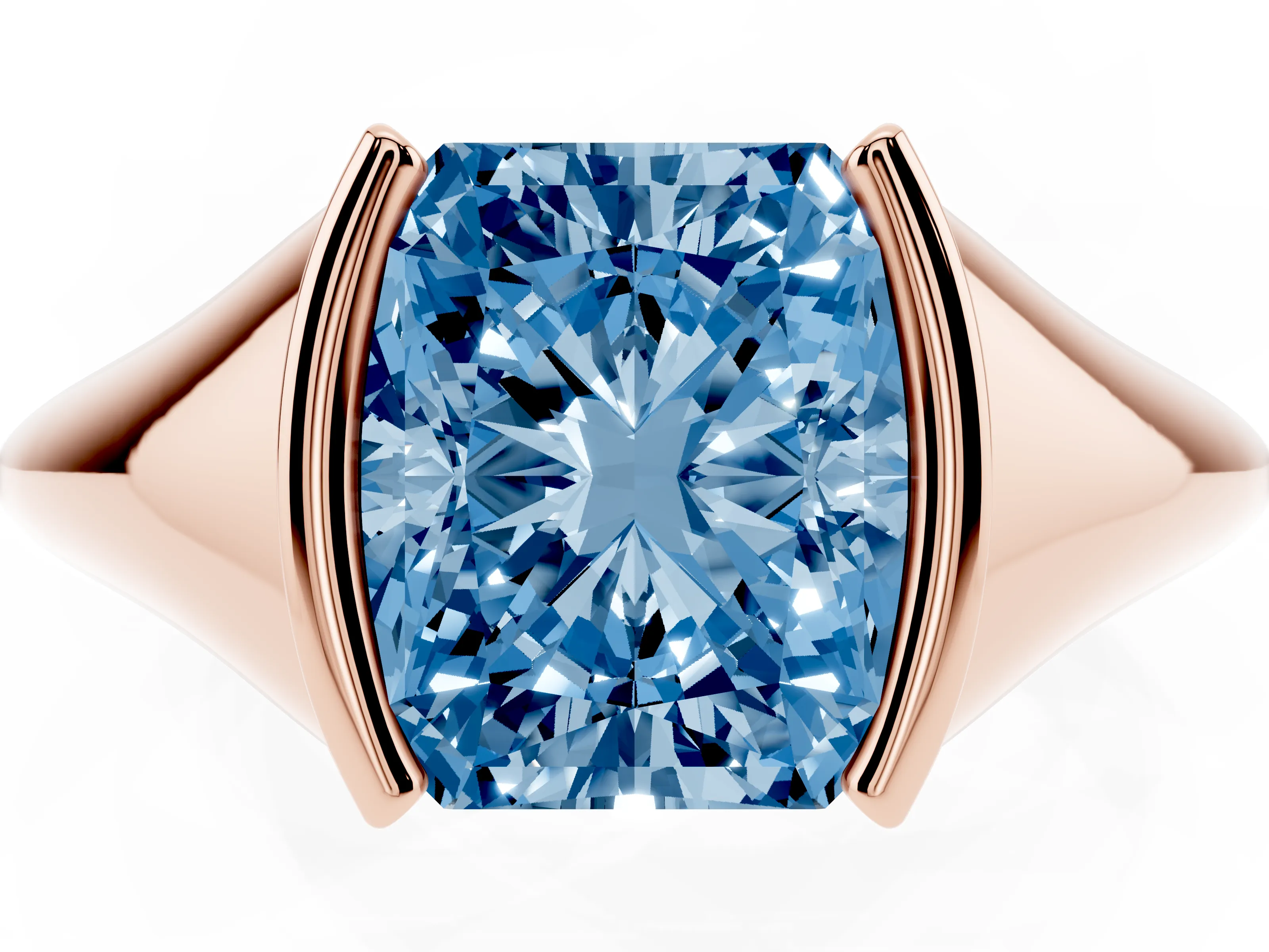 Fancy Blue Radiant Cut Diamond Solitaire Tension Set Ring Set in Rose gold