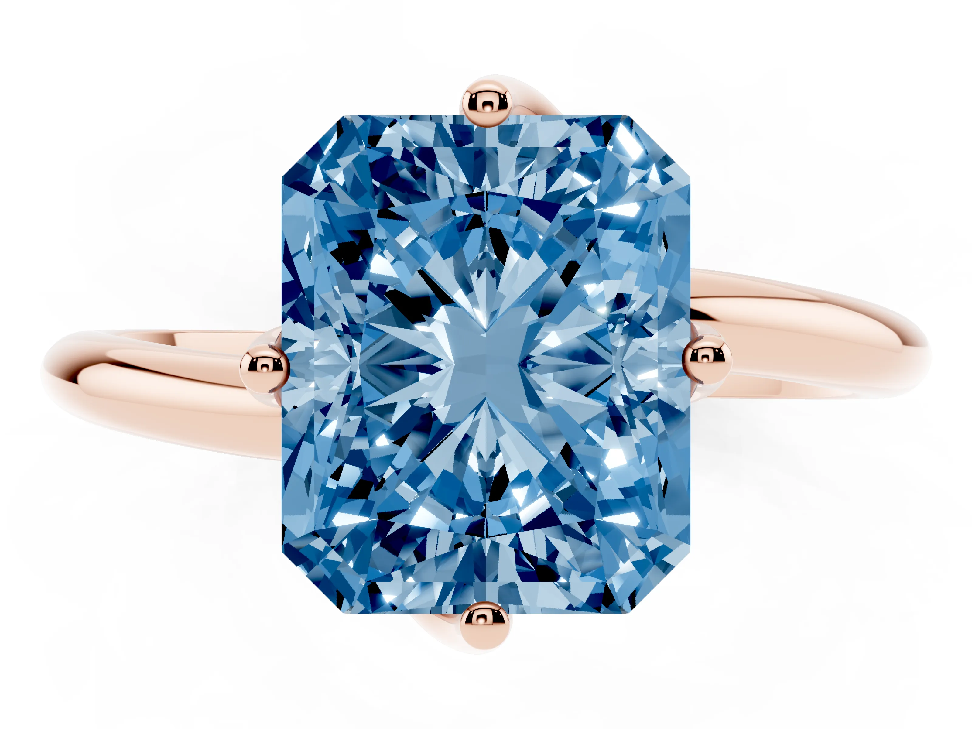 Fancy Blue Radiant Cut Diamond Solitaire Engagement Ring Set in Rose gold with Classic Plain Band