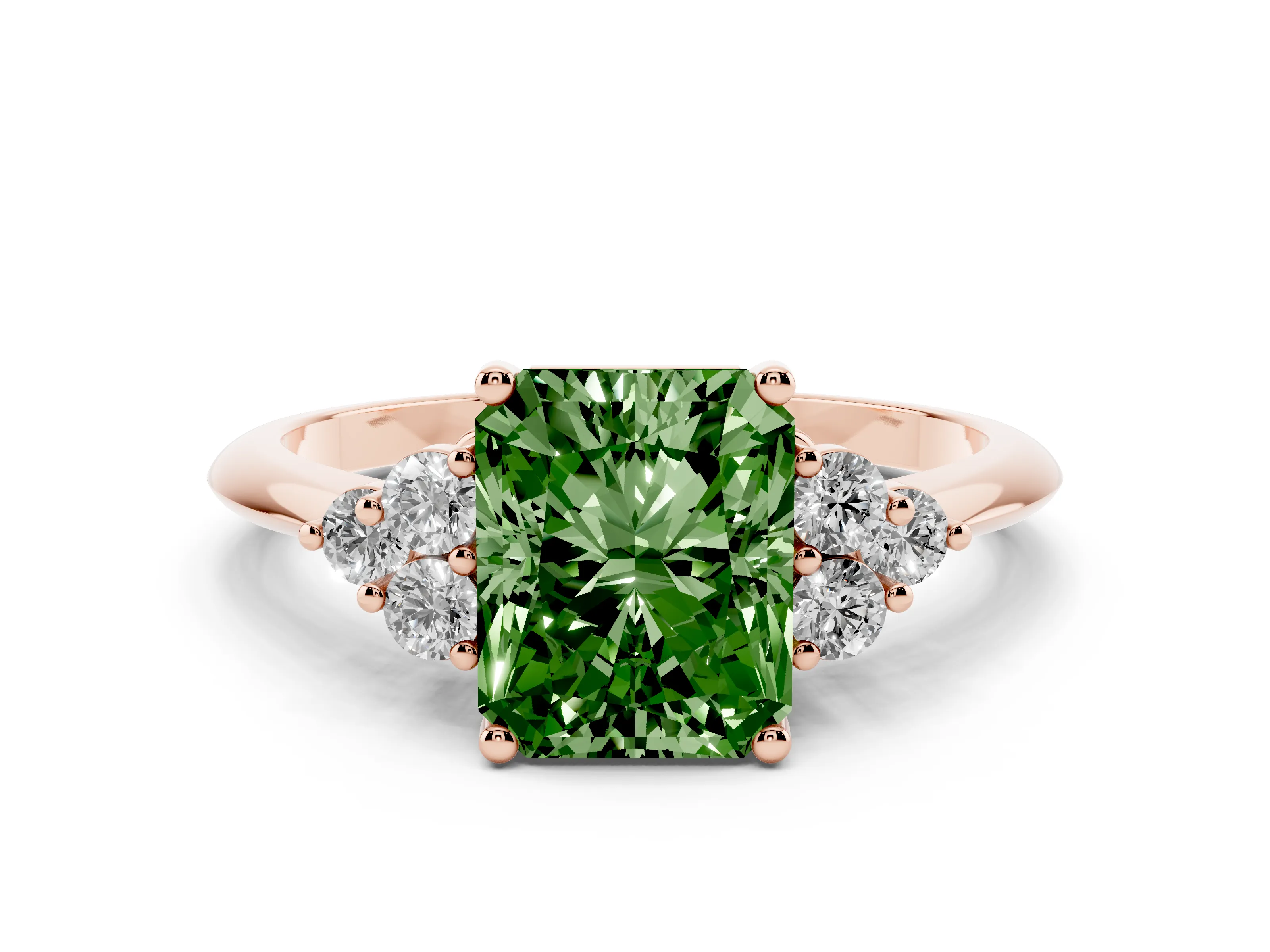 Fancy Green Radiant Cut Diamond Cluster Ring Set in Rose gold with Plain Band and Prong Setting