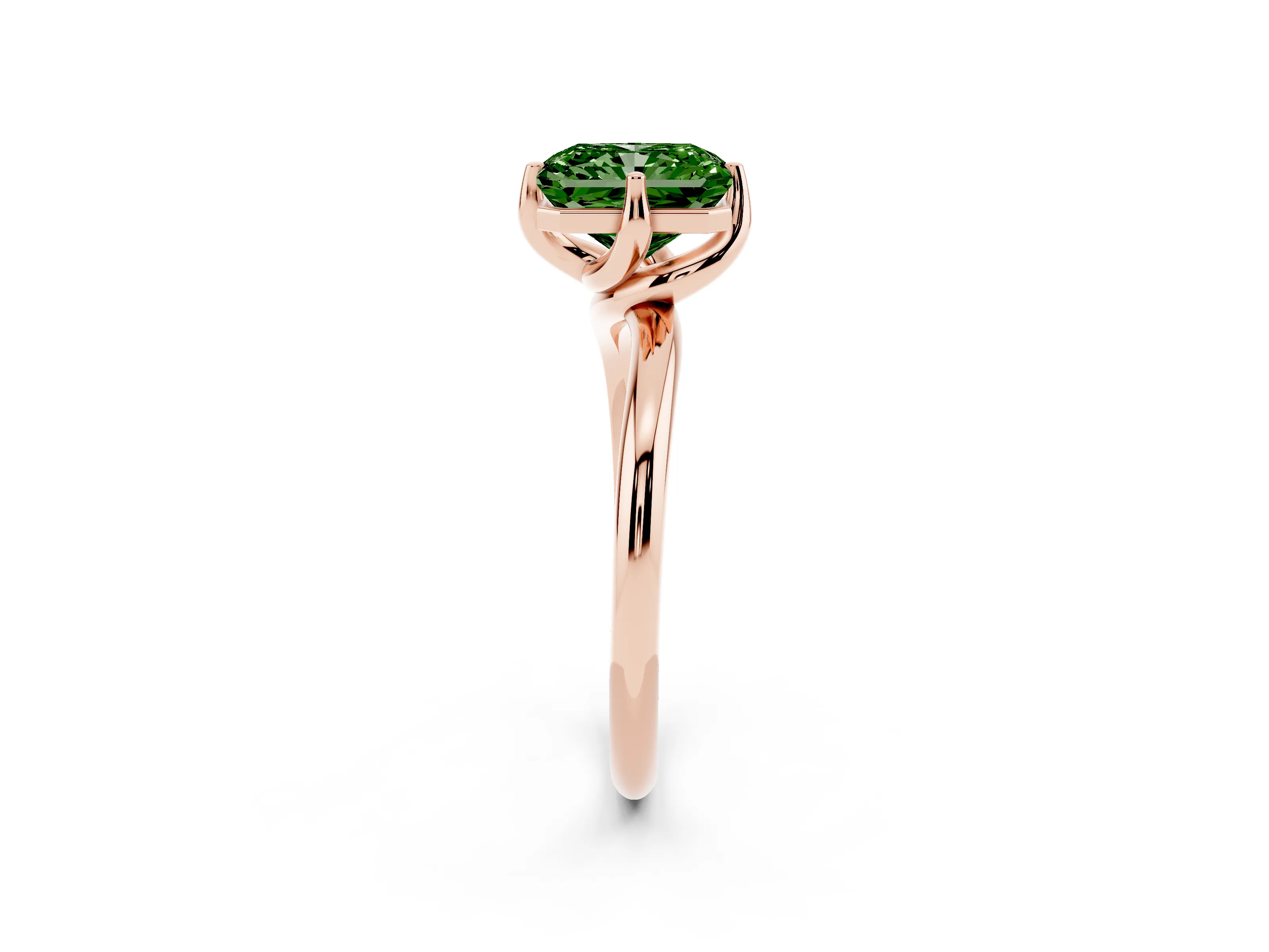 Fancy Green Radiant Cut Diamond Solitaire Engagement Ring Set in Rose gold with Classic Plain Band