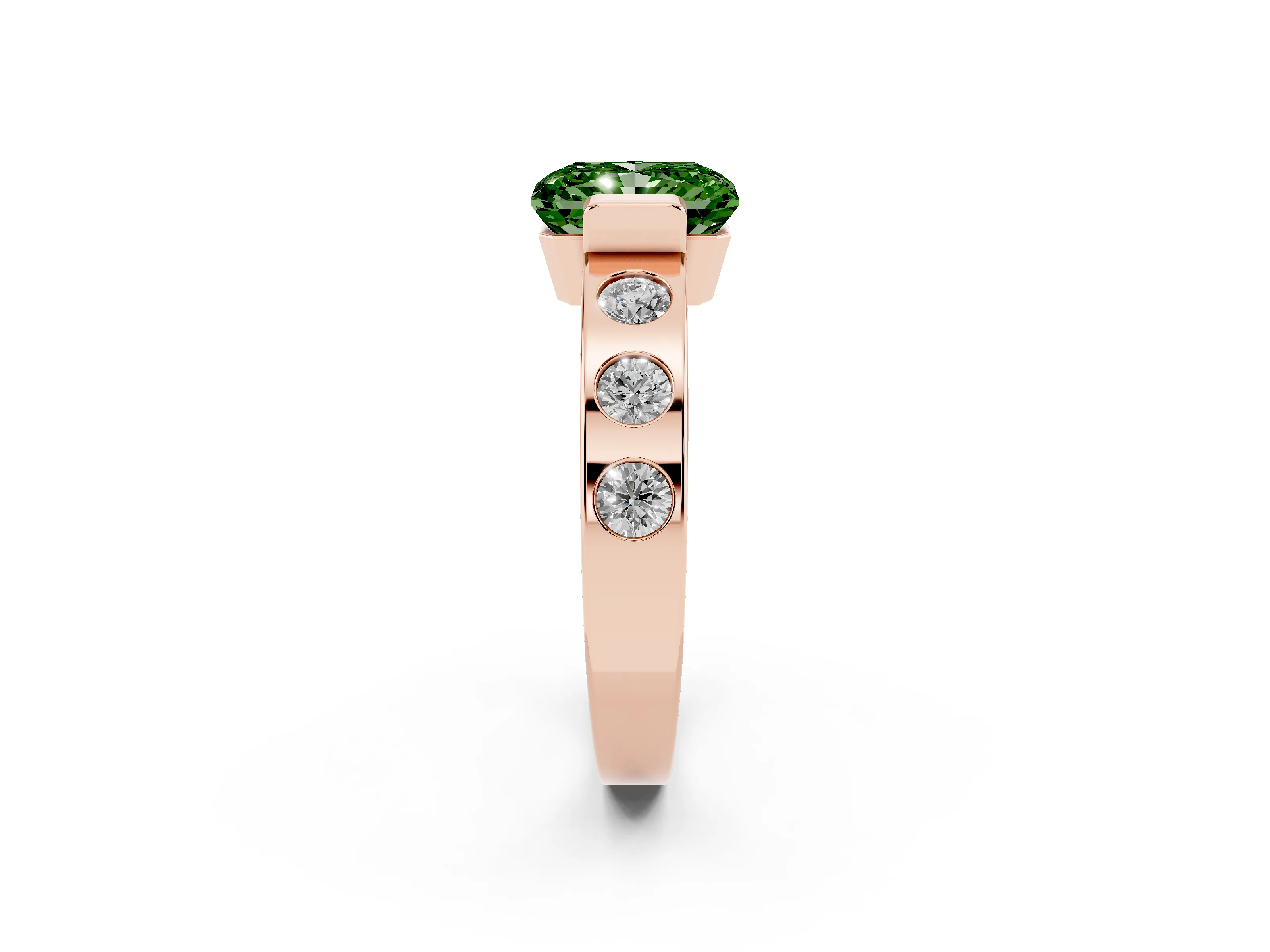 Fancy Green Radiant Cut Diamond Channel-Set Band Ring Set in Rose gold with Bezel Prong Setting