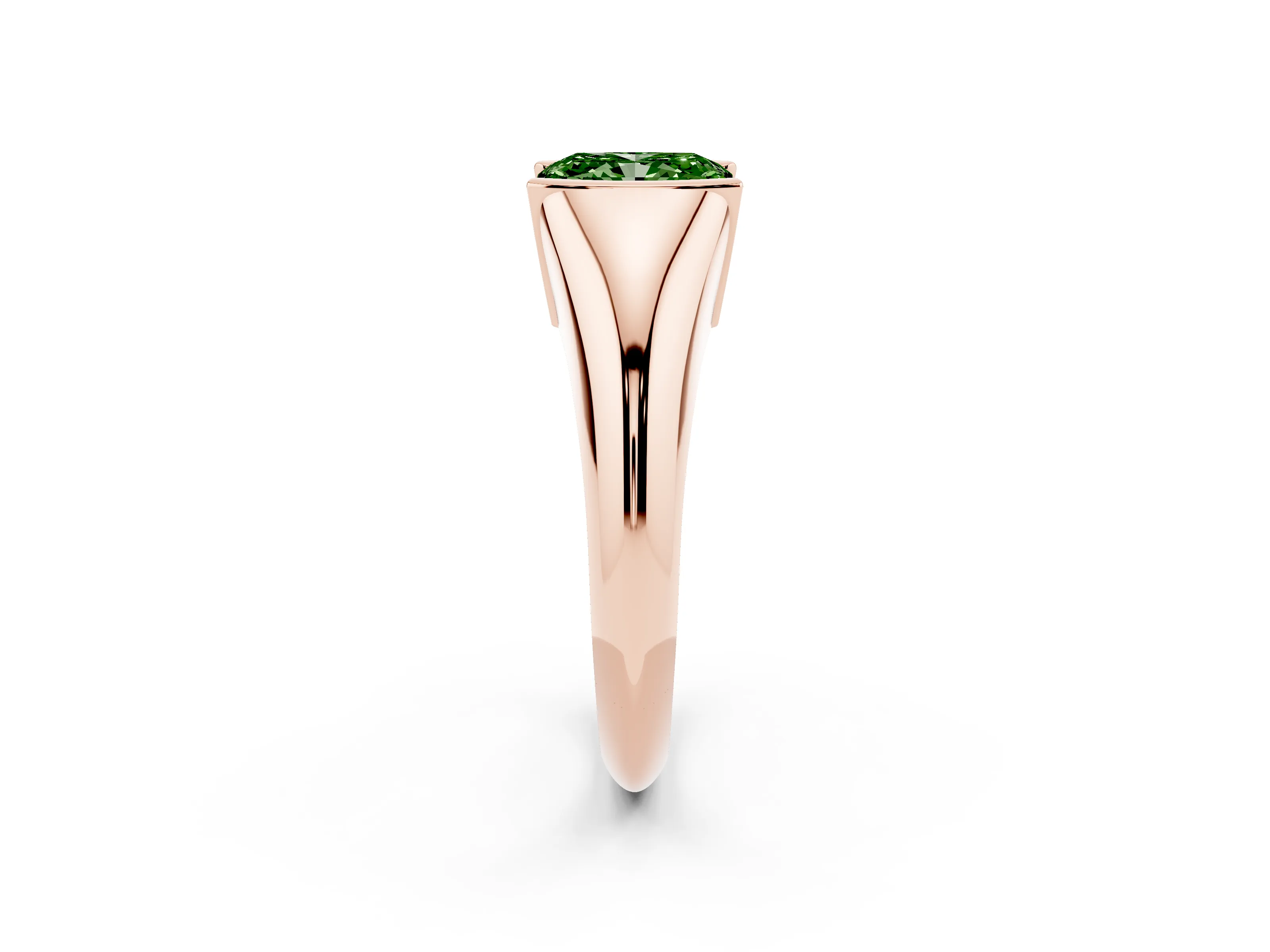 Fancy Green Radiant Cut Diamond Solitaire Tension Set Ring Set in Rose gold