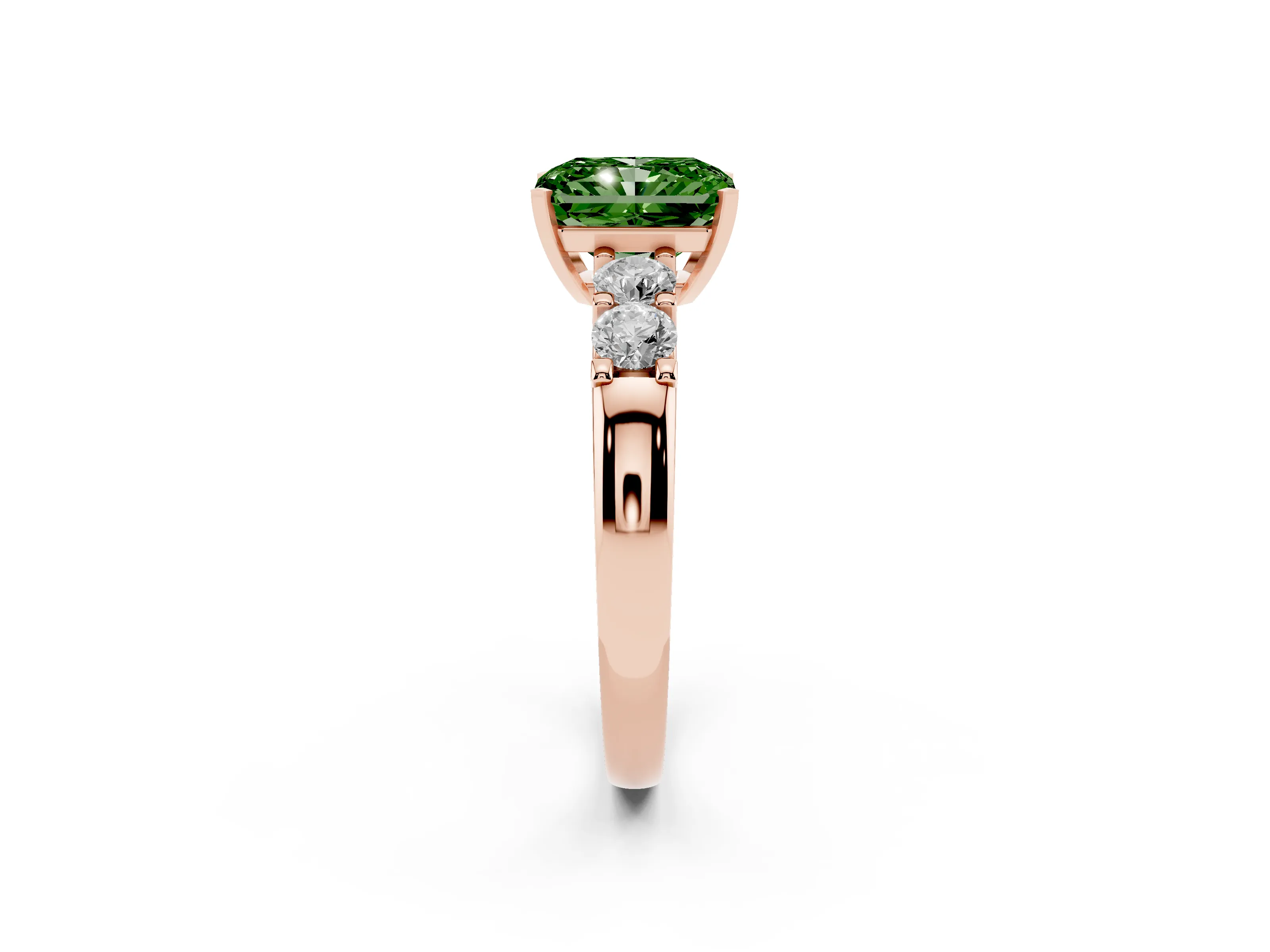 Fancy Green Radiant Cut Diamond Five-Stone Prong Set Engagement Ring Set in Rose gold with Channel Band