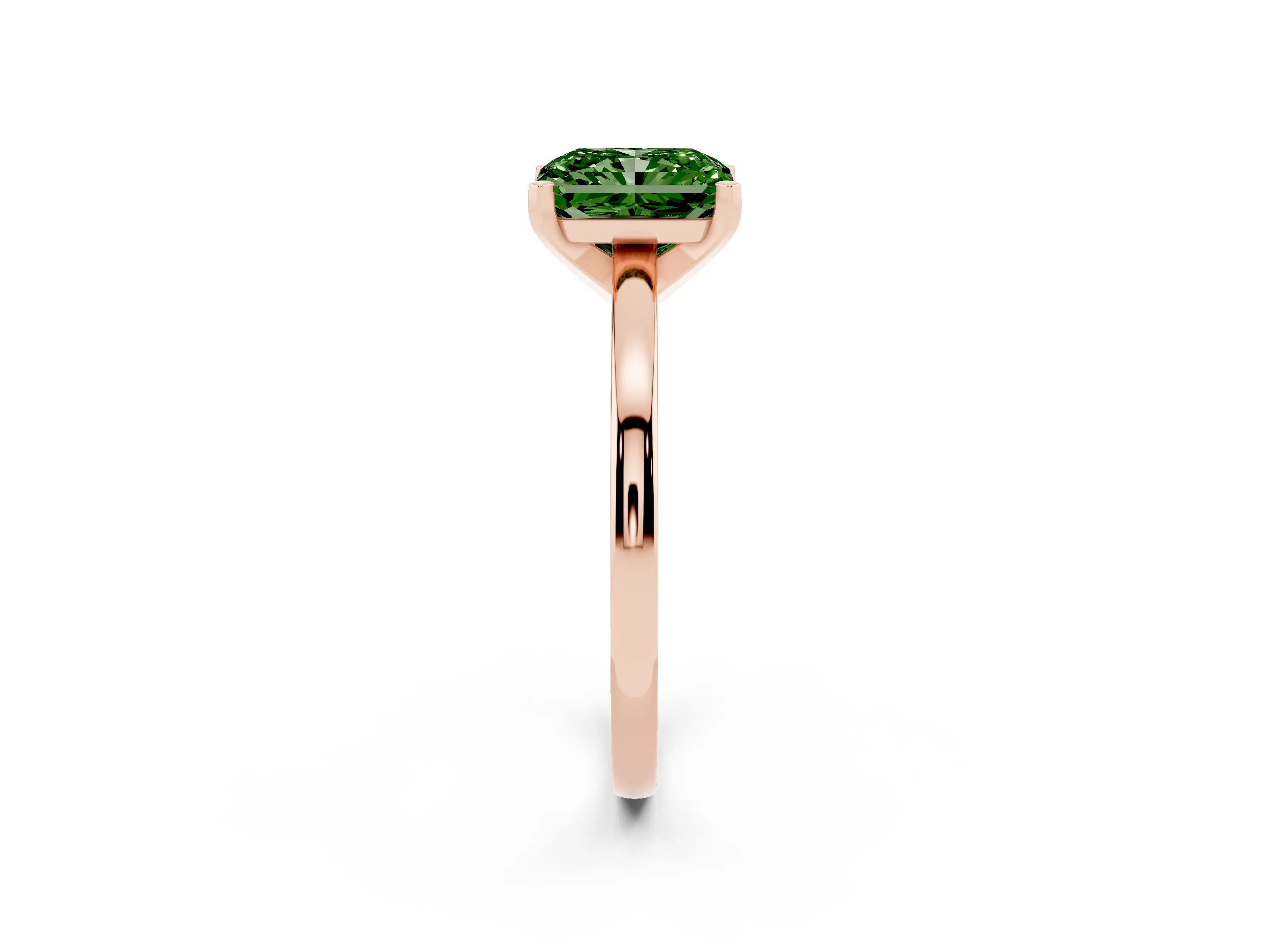 Fancy Green Radiant Cut Diamond Solitaire Engagement Ring Set in Rose gold with Prong Setting on a Classic Band