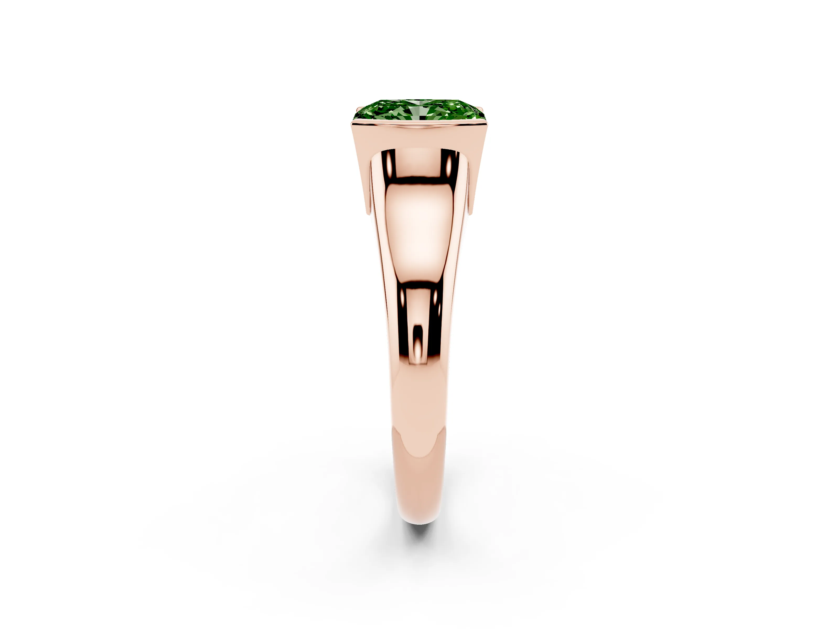 Fancy Green Radiant Cut Diamond Solitaire Tension Set Ring Set in Rose gold with Split Shank Band