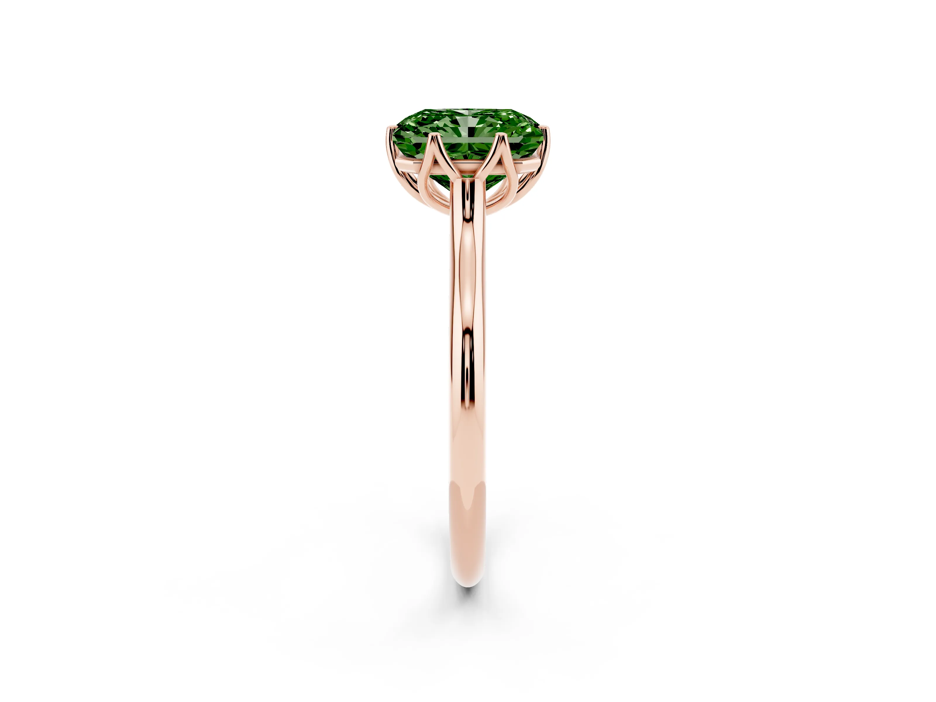 Fancy Green Radiant Cut Diamond Solitaire Cathedral Ring Set in Rose gold with Prong Setting