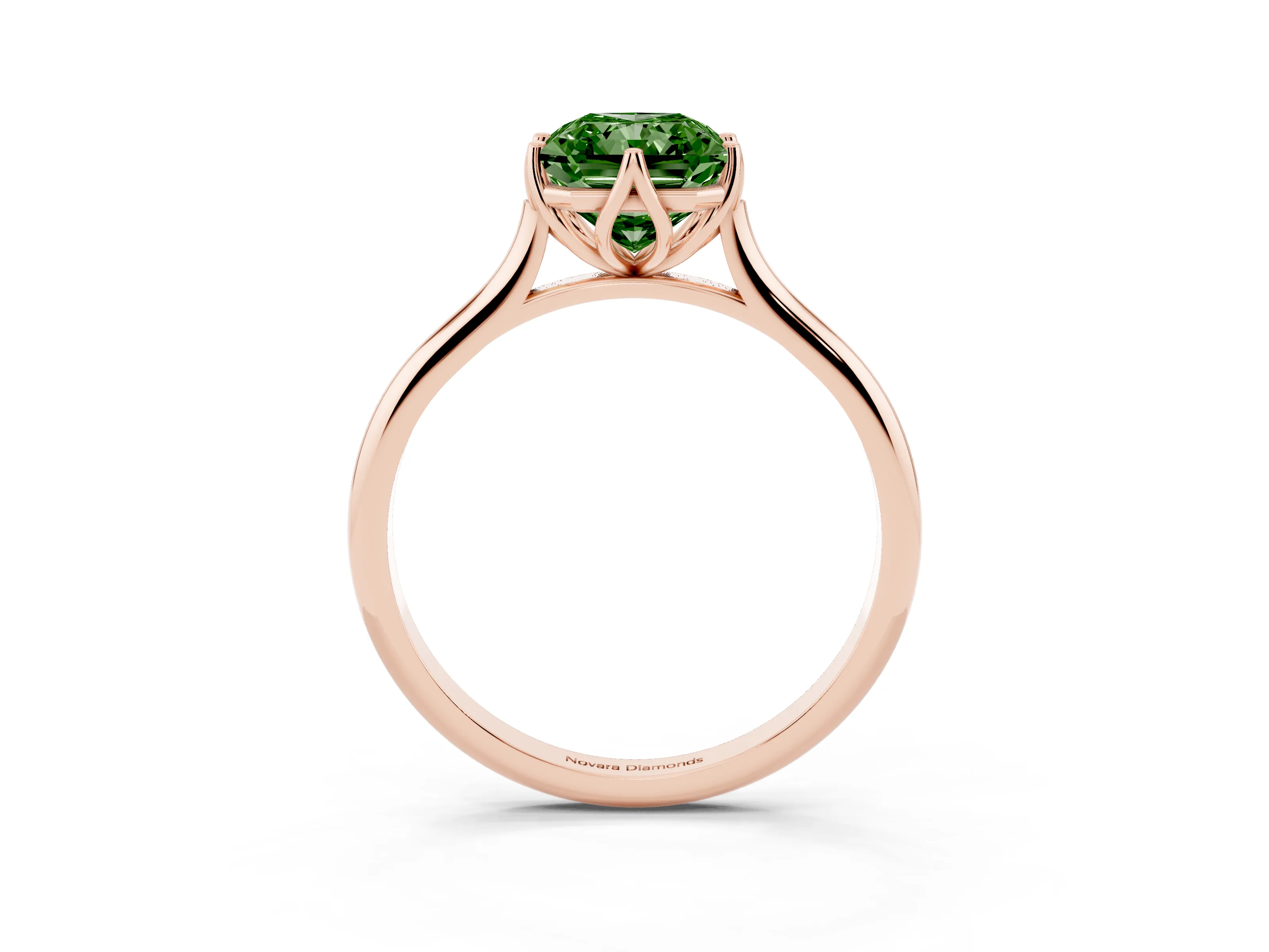 Fancy Green Radiant Cut Diamond Solitaire Cathedral Ring Set in Rose gold with Prong Setting
