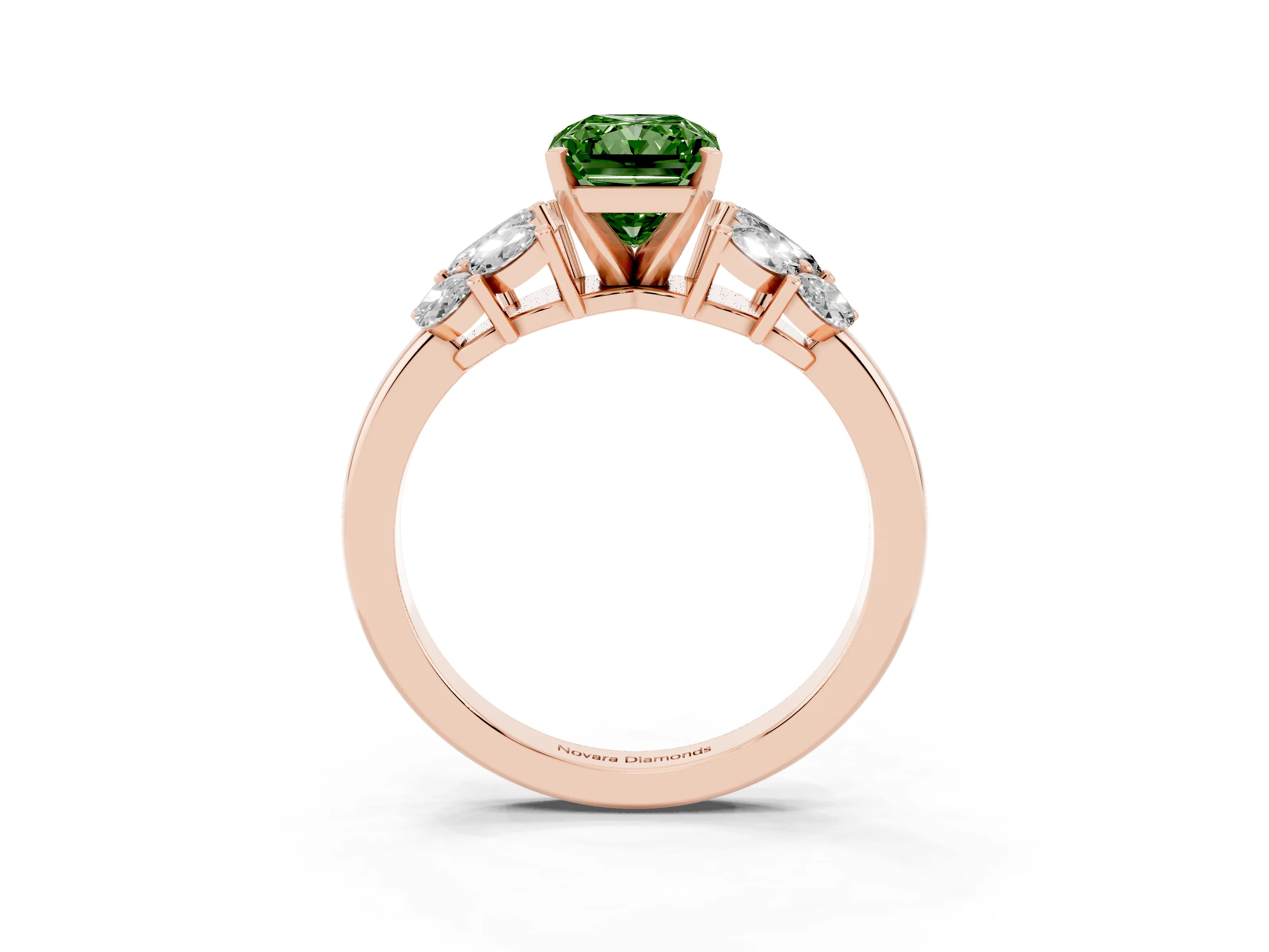 Fancy Green Radiant Cut Diamond Cluster Leaf Design Ring Set in Rose gold with Prong Setting