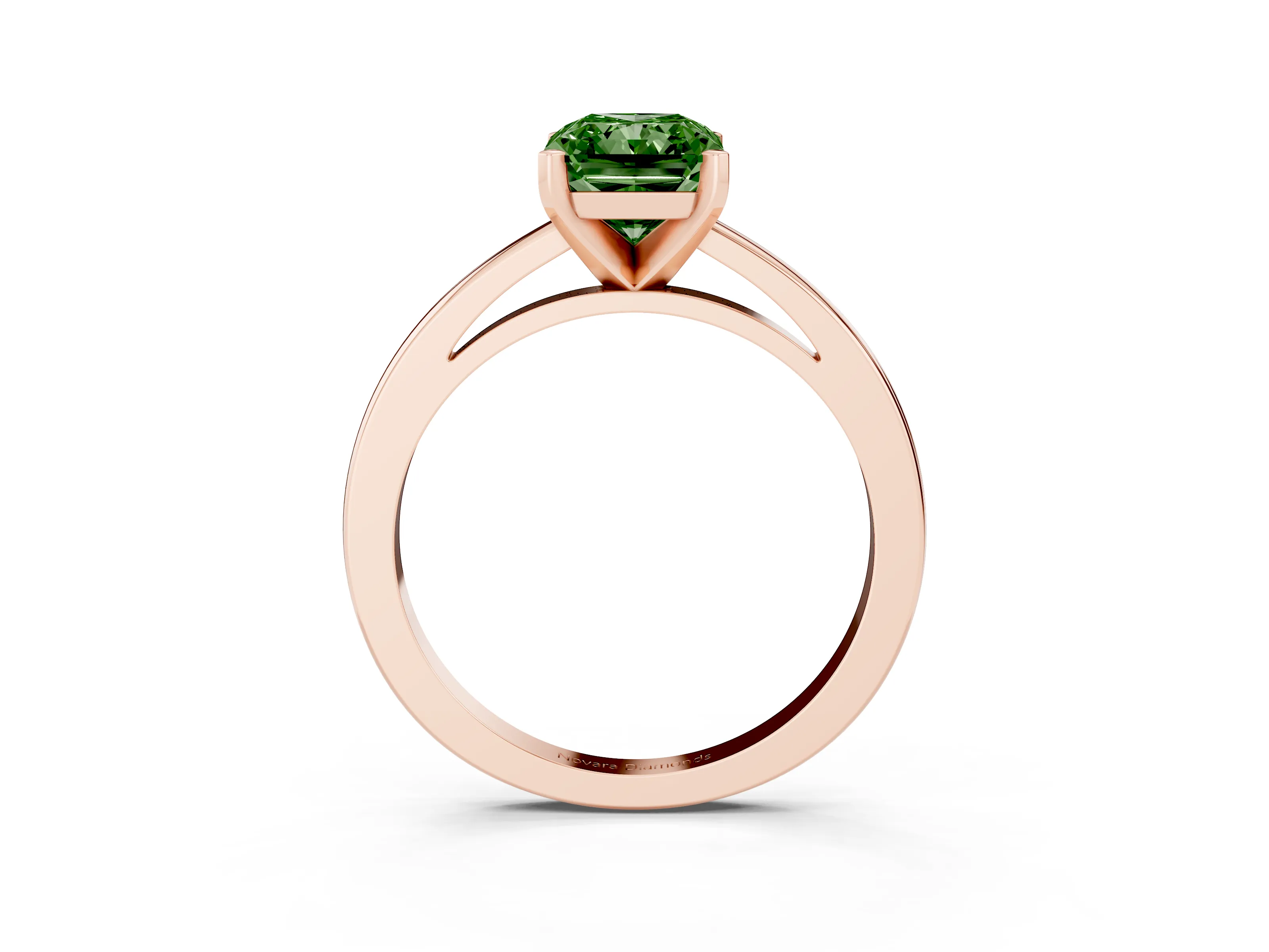 Fancy Green Radiant Cut Diamond Solitaire Engagement Ring Set in Rose gold with Prong Setting on a Classic Band