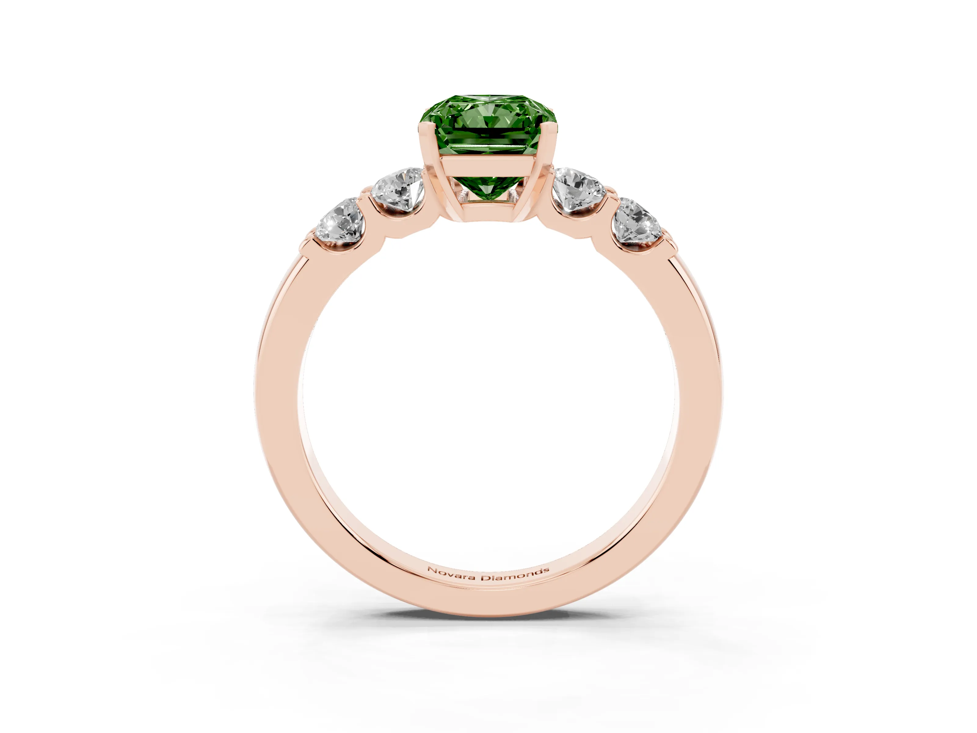 Fancy Green Radiant Cut Diamond Five-Stone Prong Set Engagement Ring Set in Rose gold with Channel Band