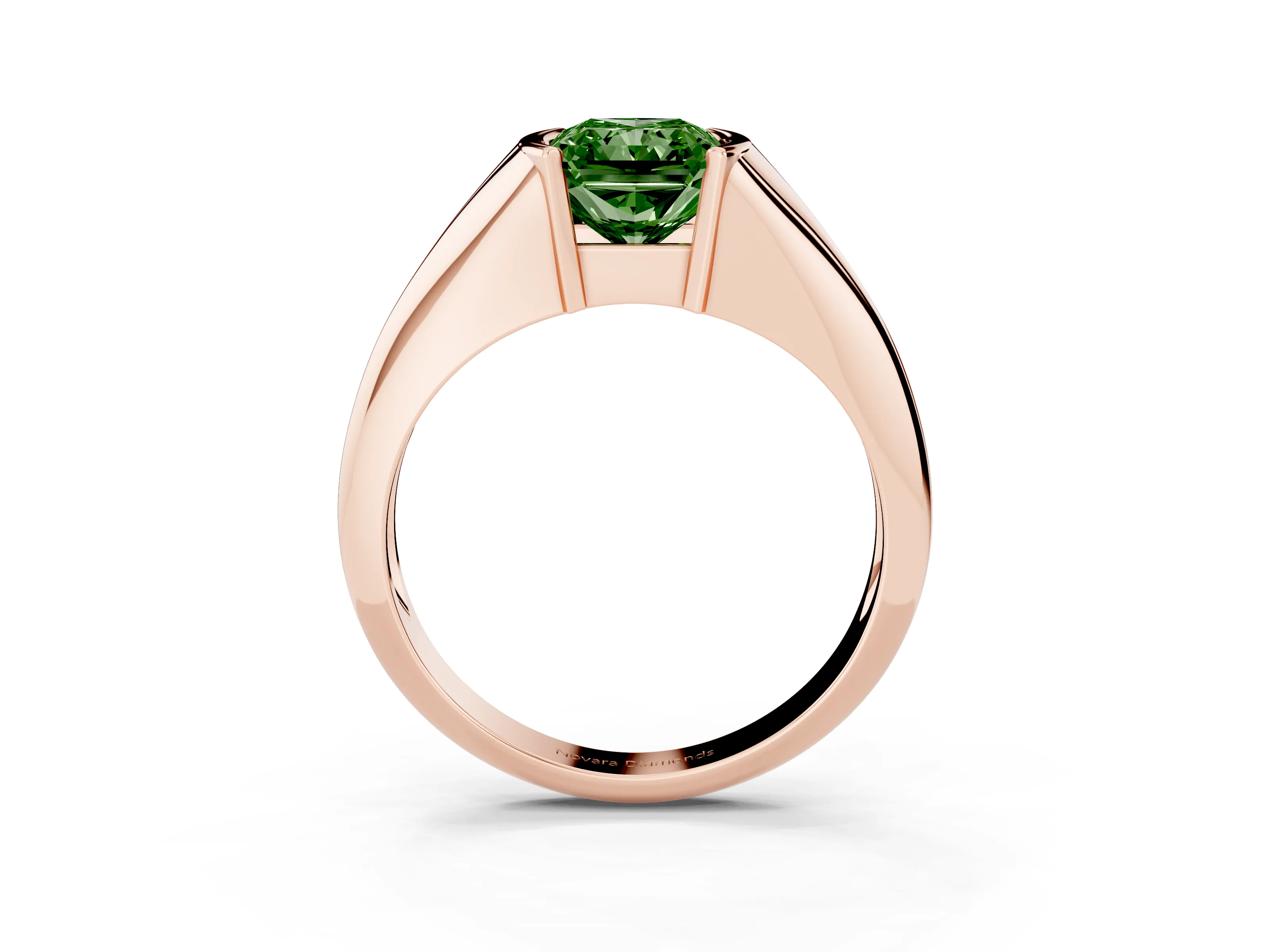 Fancy Green Radiant Cut Diamond Solitaire Tension Set Ring Set in Rose gold