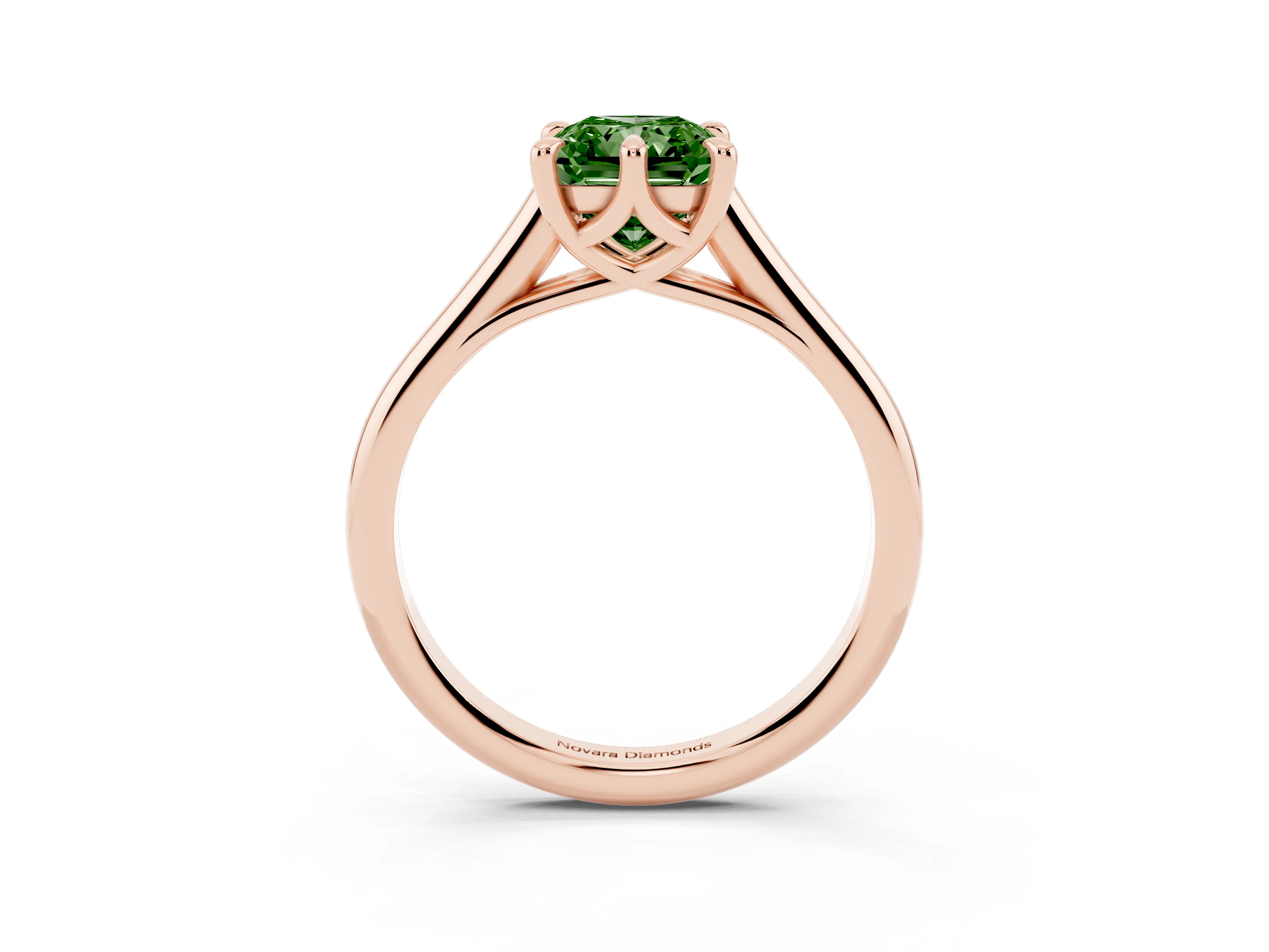 Fancy Green Radiant Cut Diamond Solitaire Engagement Ring Set in Rose gold with Prong Setting and Plain Classic Band